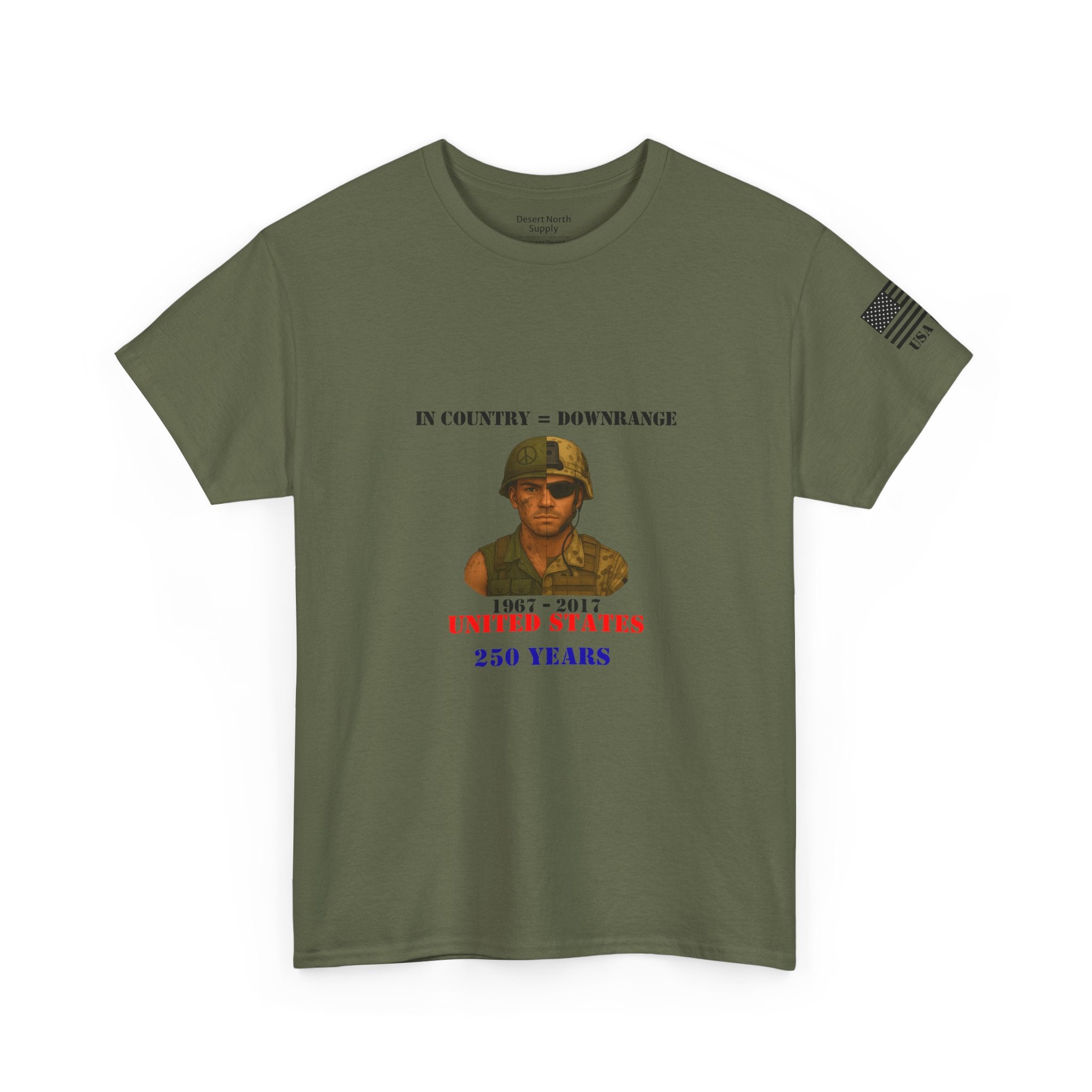 USA 250 Shirt 1967-2017 Split-Era Soldier Tee In Country = Downrange Vietnam to OEF Military History T‑Shirt