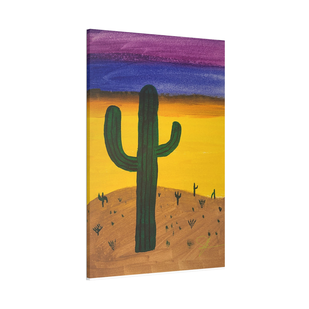Cactus Desert Sunset Stretched Wall Art - "Alone" - Original Watercolor Print by John