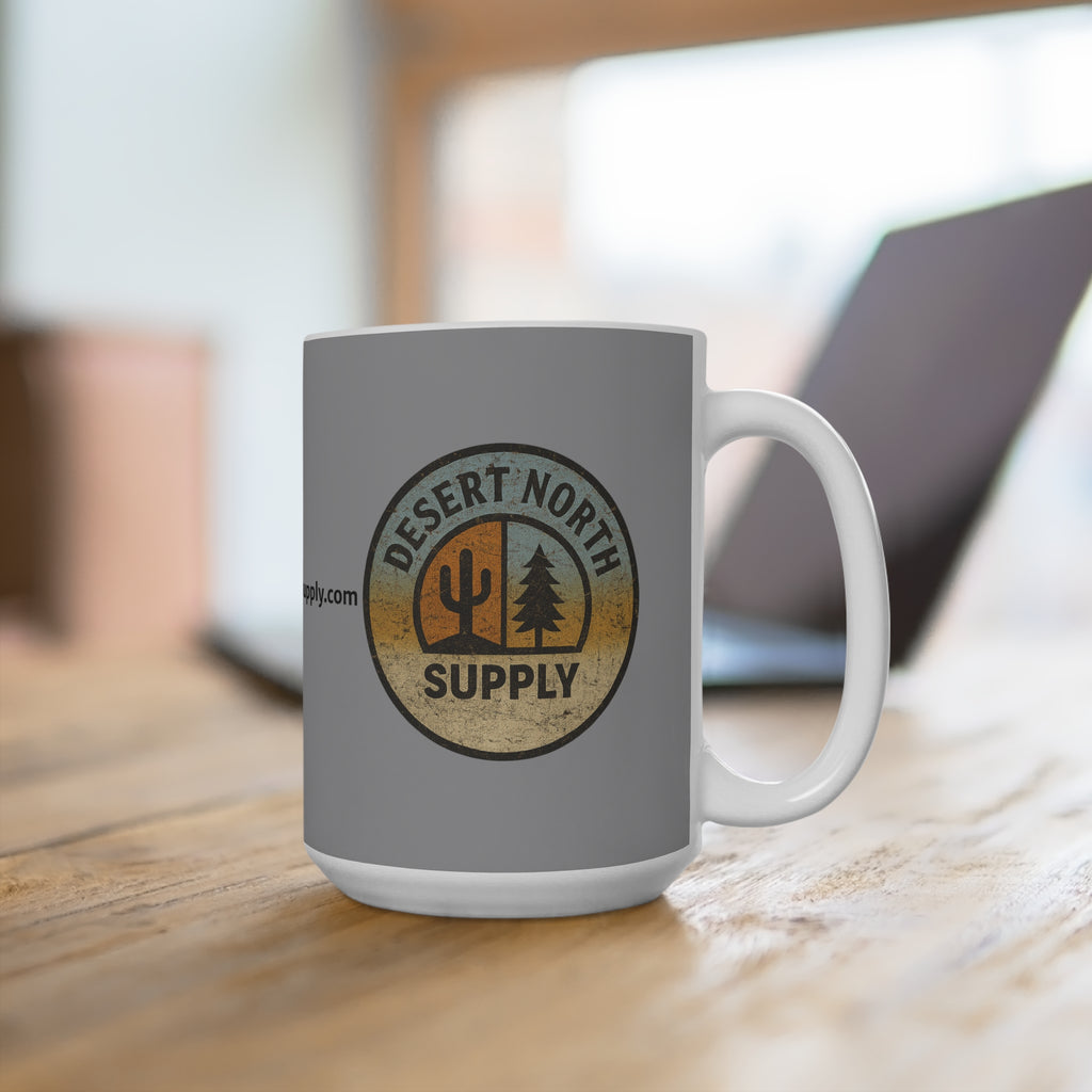 Desert North Supply Grey 15oz Mug — Vintage Outdoor Camping Coffee Cup