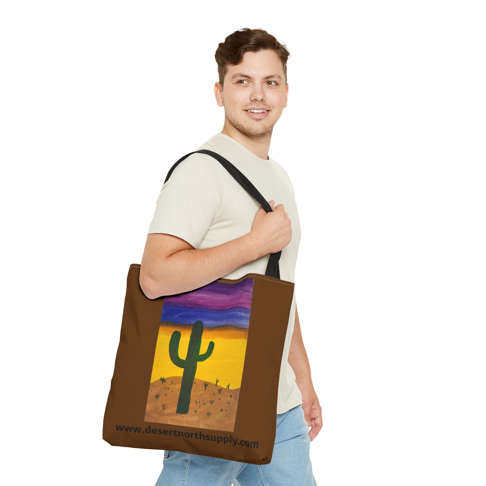 Desert Saguaro Cactus Canvas Tote Bag — "Alone" by John Ganger