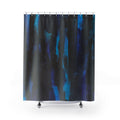 Blue Abstract Brushstroke Shower Curtain — Dark Teal & Navy Bath Decor