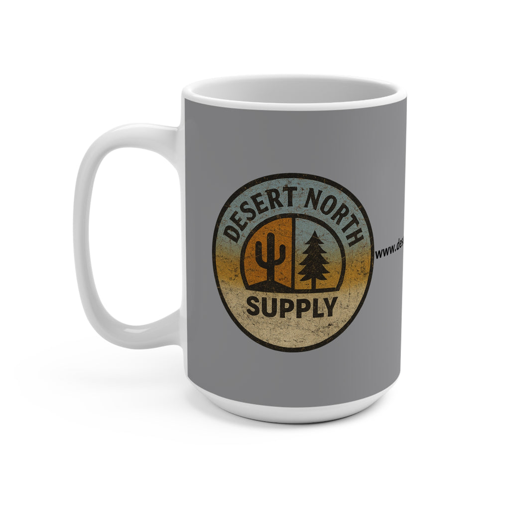 Desert North Supply Grey 15oz Mug — Vintage Outdoor Camping Coffee Cup