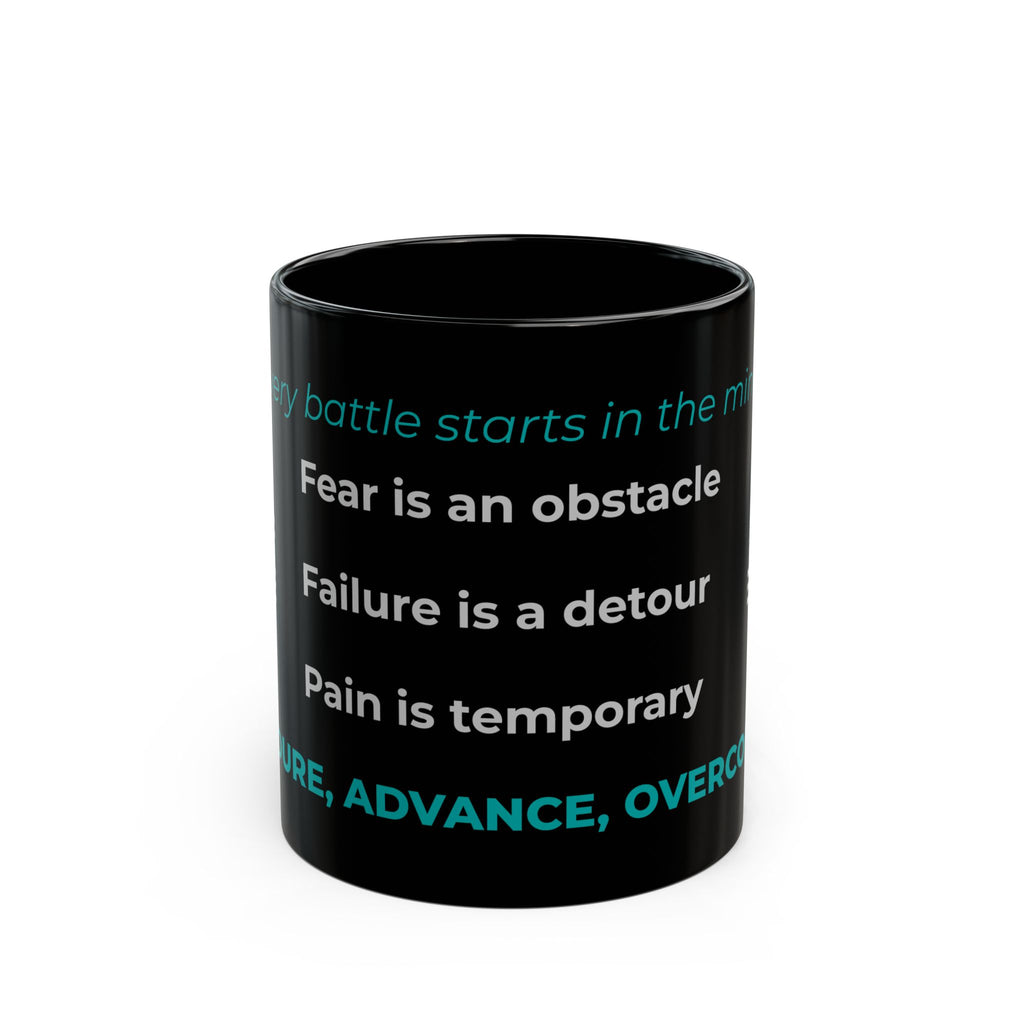 Choose Forward Black Mug — "Endure, Advance, Overcome"