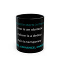 Choose Forward Black Mug — "Endure, Advance, Overcome"