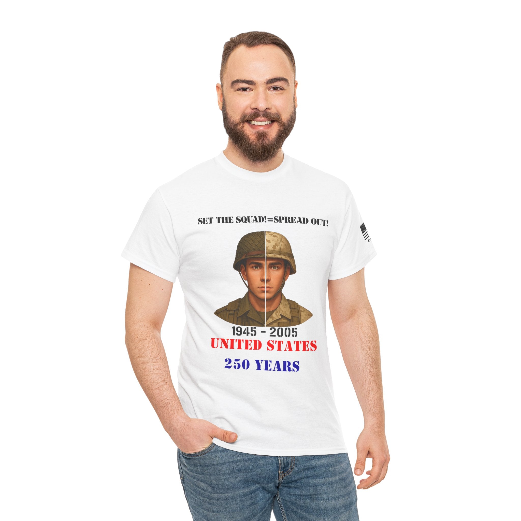 United States 250 Years Shirt 1945–2005 Split-Era Soldier WWII to Modern Military History T-Shirt