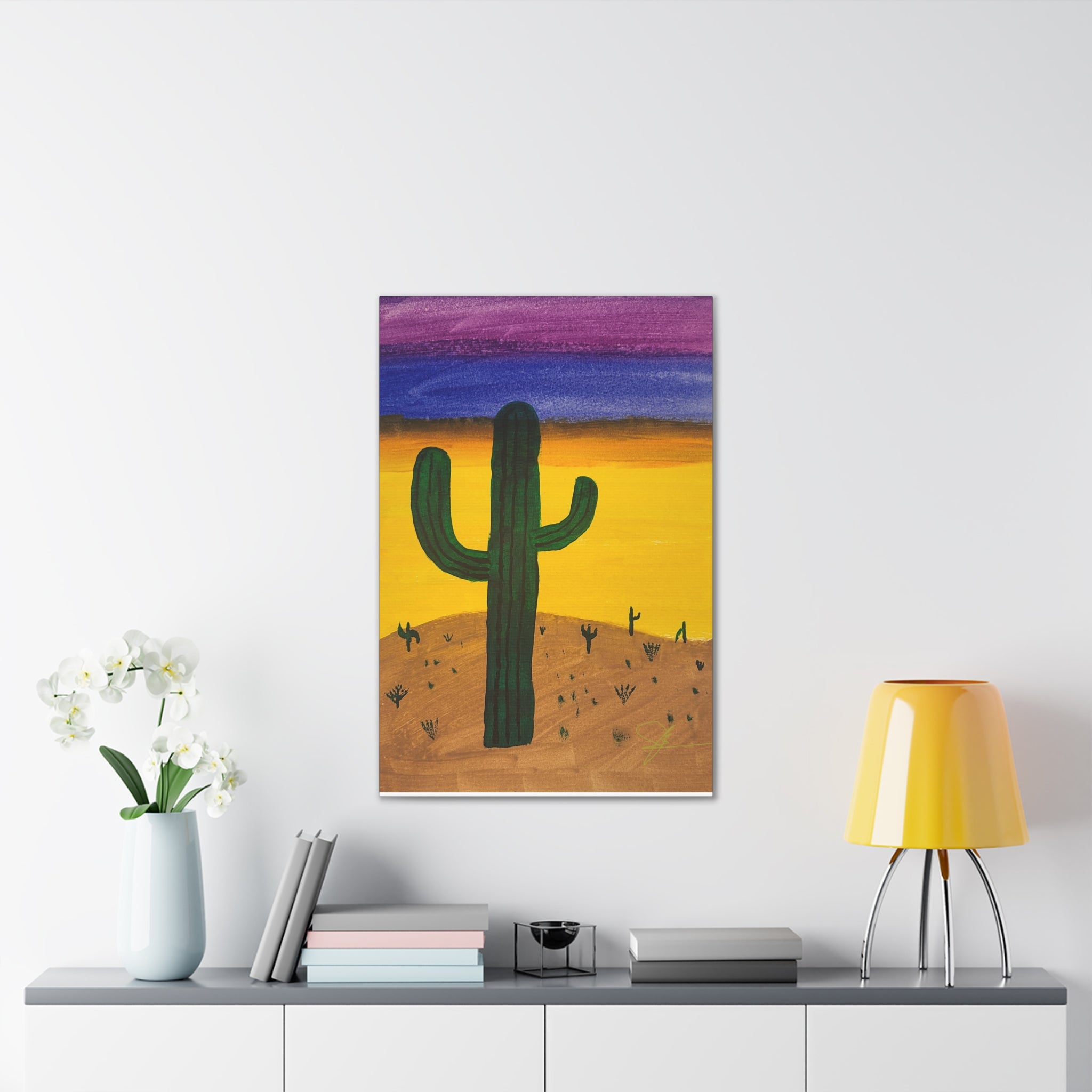 Cactus Desert Sunset Stretched Wall Art - "Alone" - Original Watercolor Print by John
