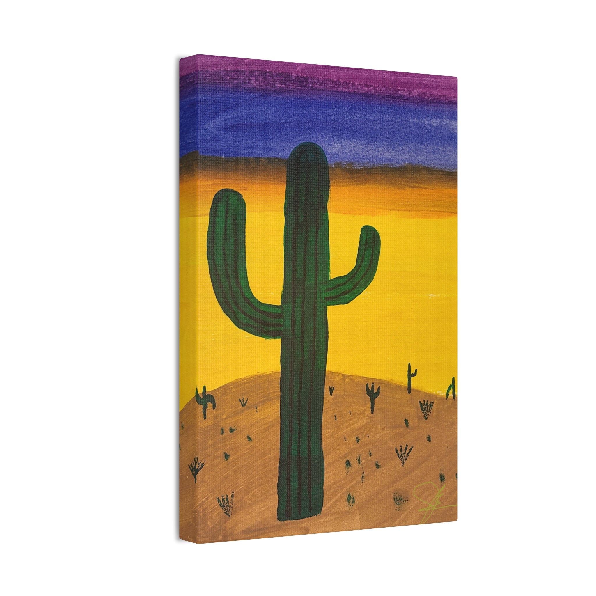 Cactus Desert Sunset Stretched Wall Art - "Alone" - Original Watercolor Print by John