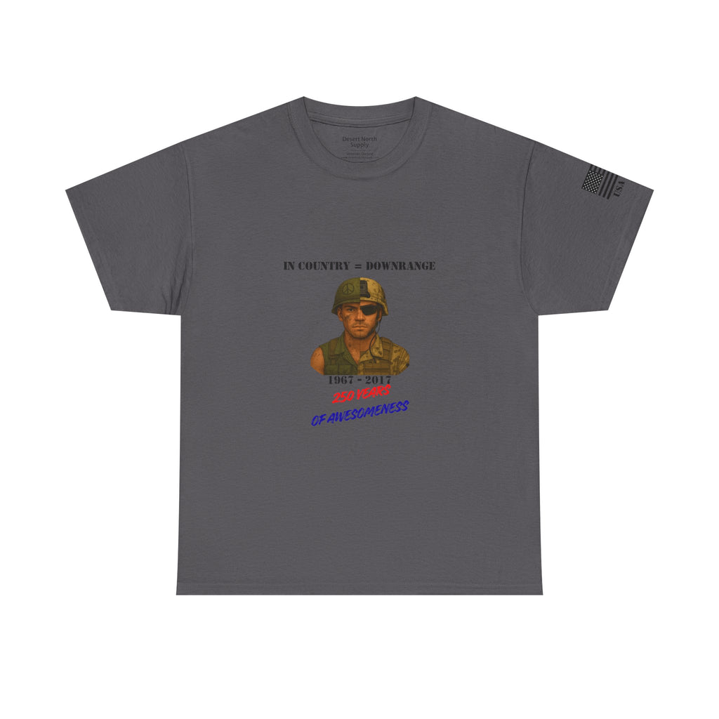 1967–2017 Split‑Era Soldier Shirt In Country = Downrange 250 Years of Awesomeness Vietnam to OEF Veteran T‑Shirt