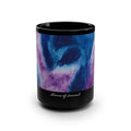 Tumbler with purple and blue abstract design on a white background. "Storms of Torment"