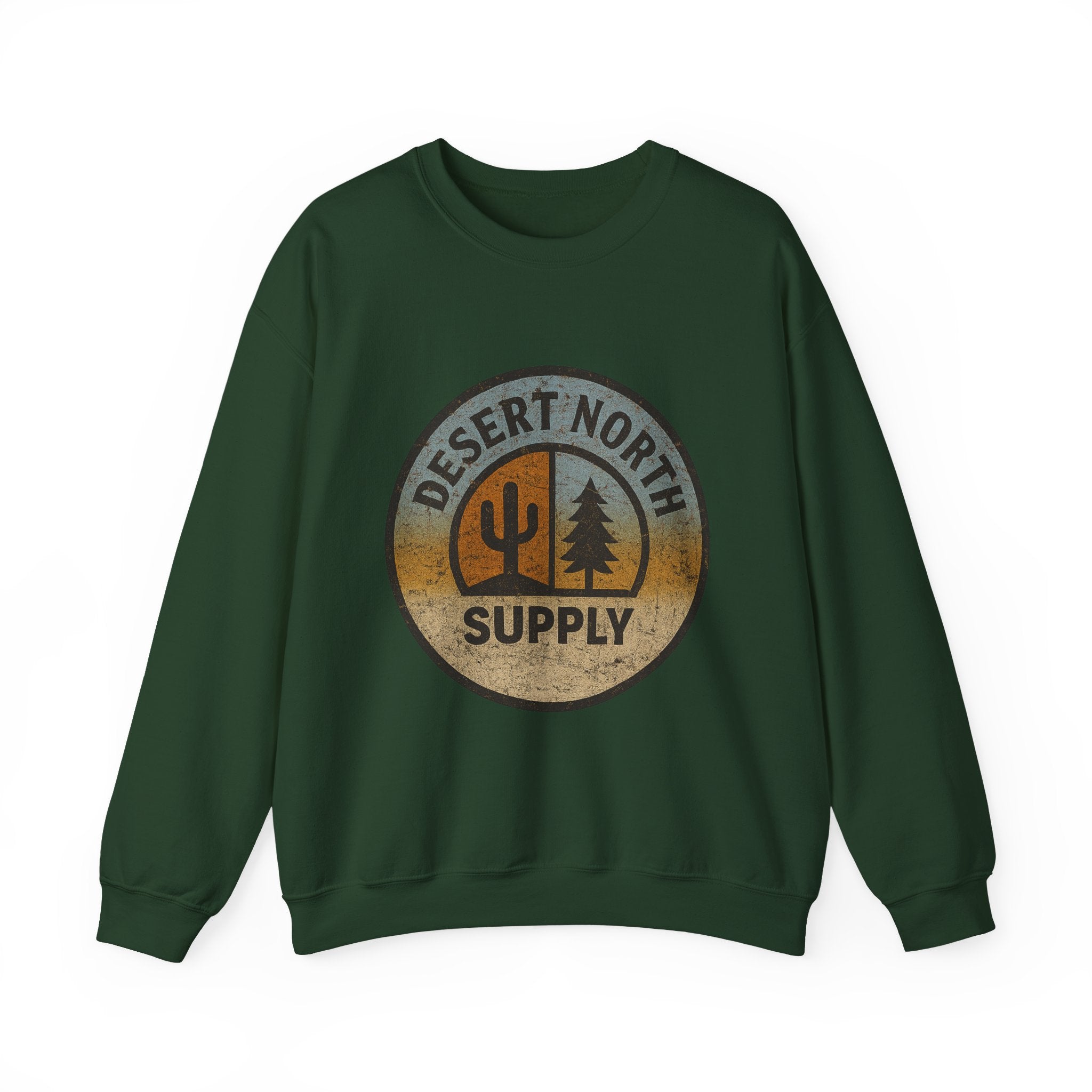 Desert North Supply Crewneck Sweatshirt – Vintage Cactus & Pine Logo