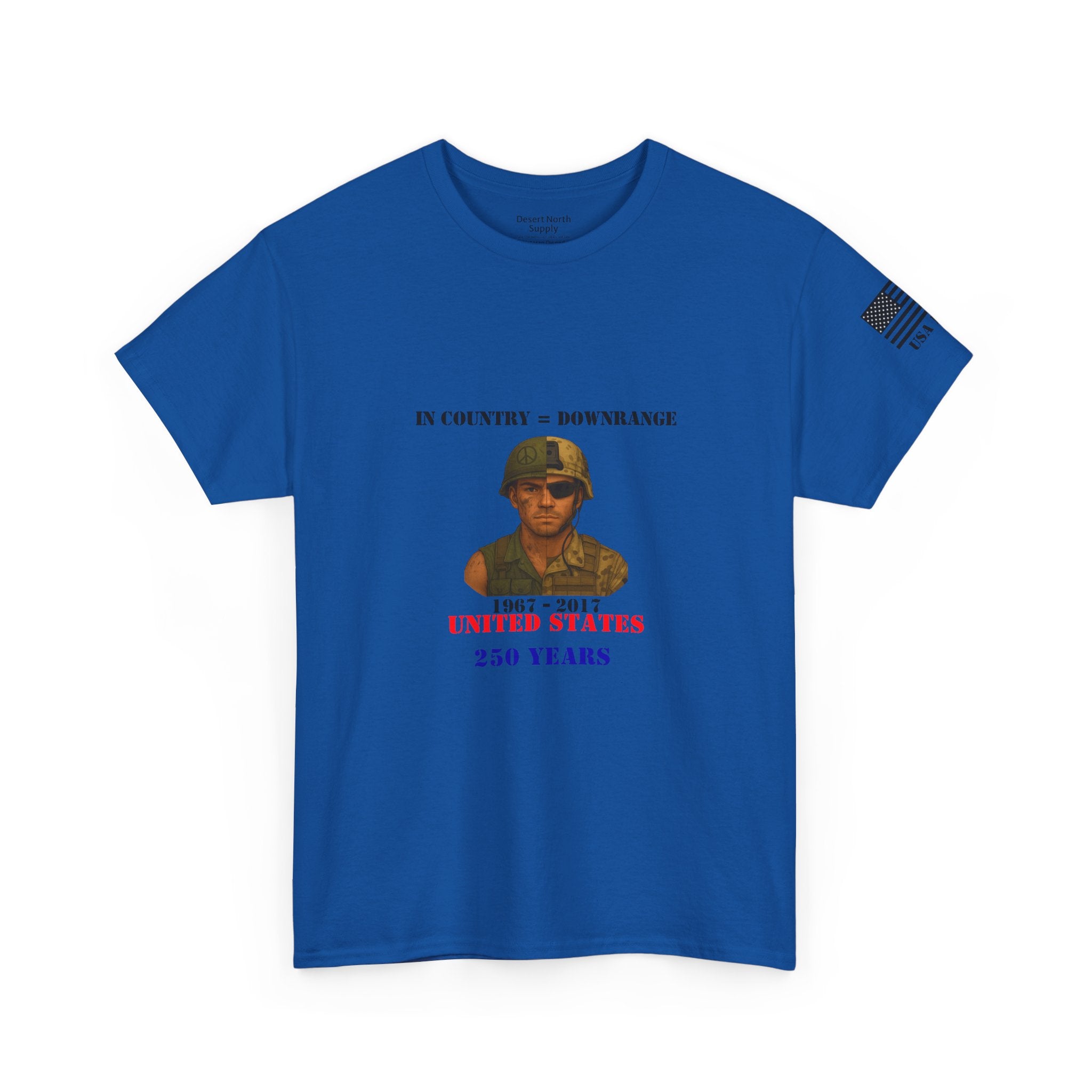 USA 250 Shirt 1967-2017 Split-Era Soldier Tee In Country = Downrange Vietnam to OEF Military History T‑Shirt
