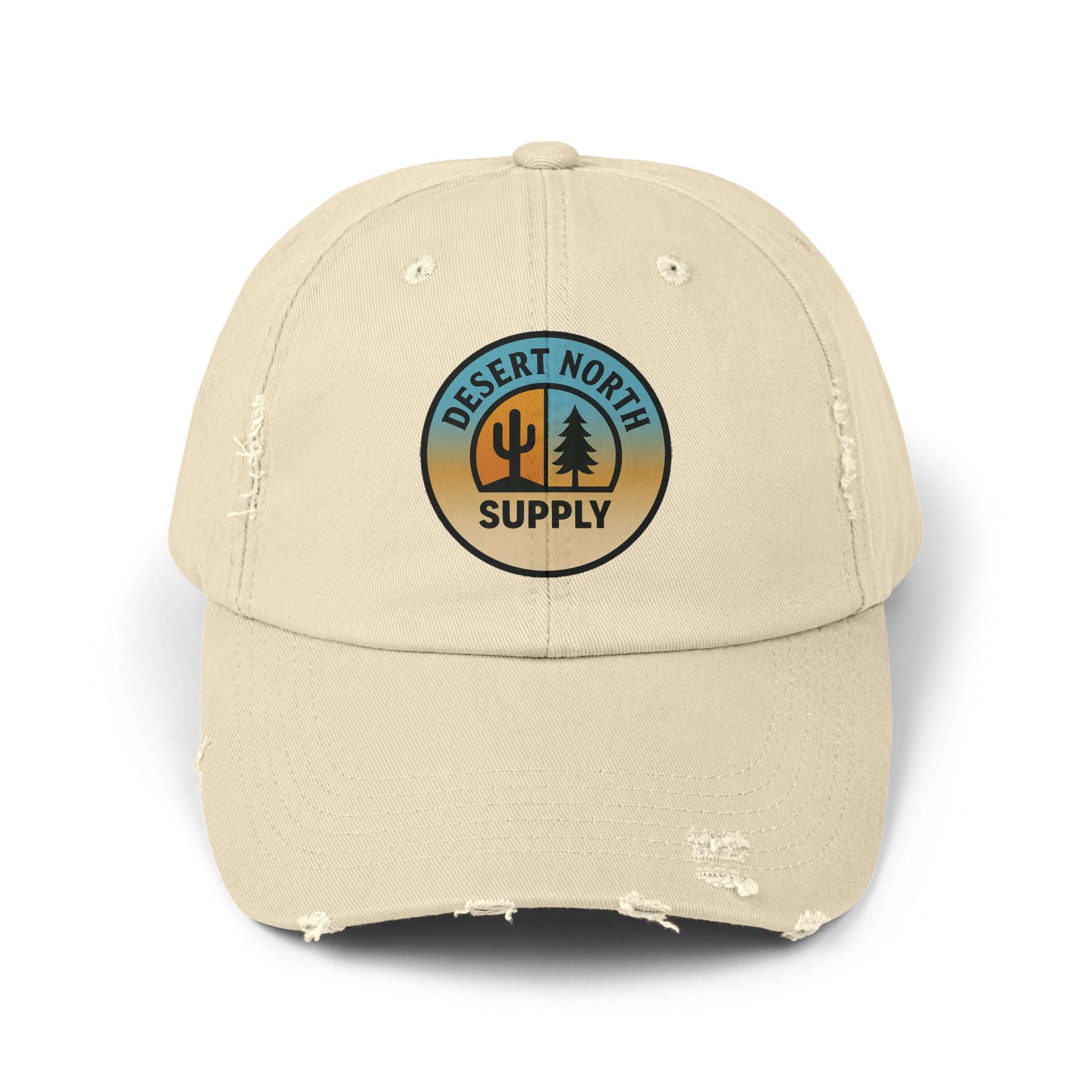 Desert North Supply Distressed Cap — Retro Sunset Cactus Logo Hat