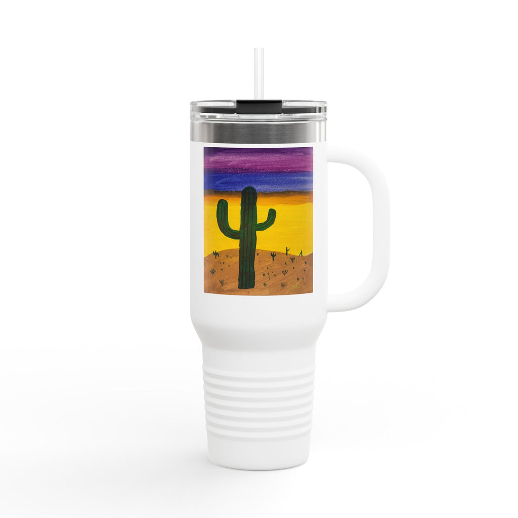 40oz Insulated Travel Mug — Colorful Desert Cactus Design