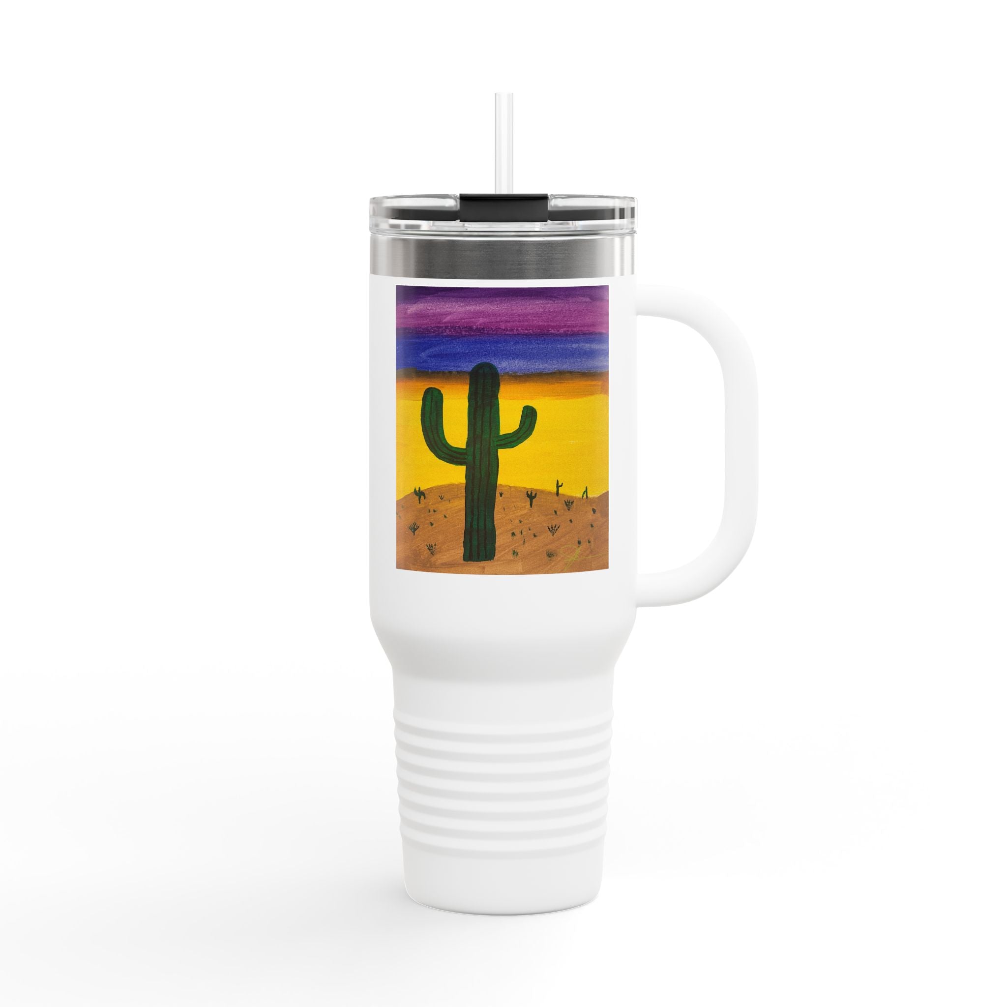 40oz Insulated Travel Mug — Colorful Desert Cactus Design