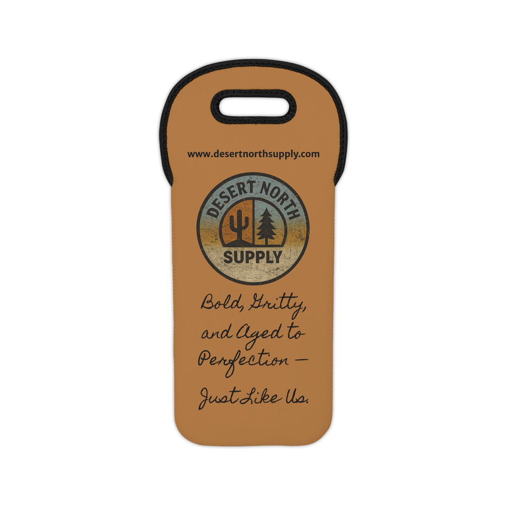 Wine Tote Bag - Desert North Supply Logo "Bold, Gritty, and Aged to Perfection" Neoprene Bottle Carrier