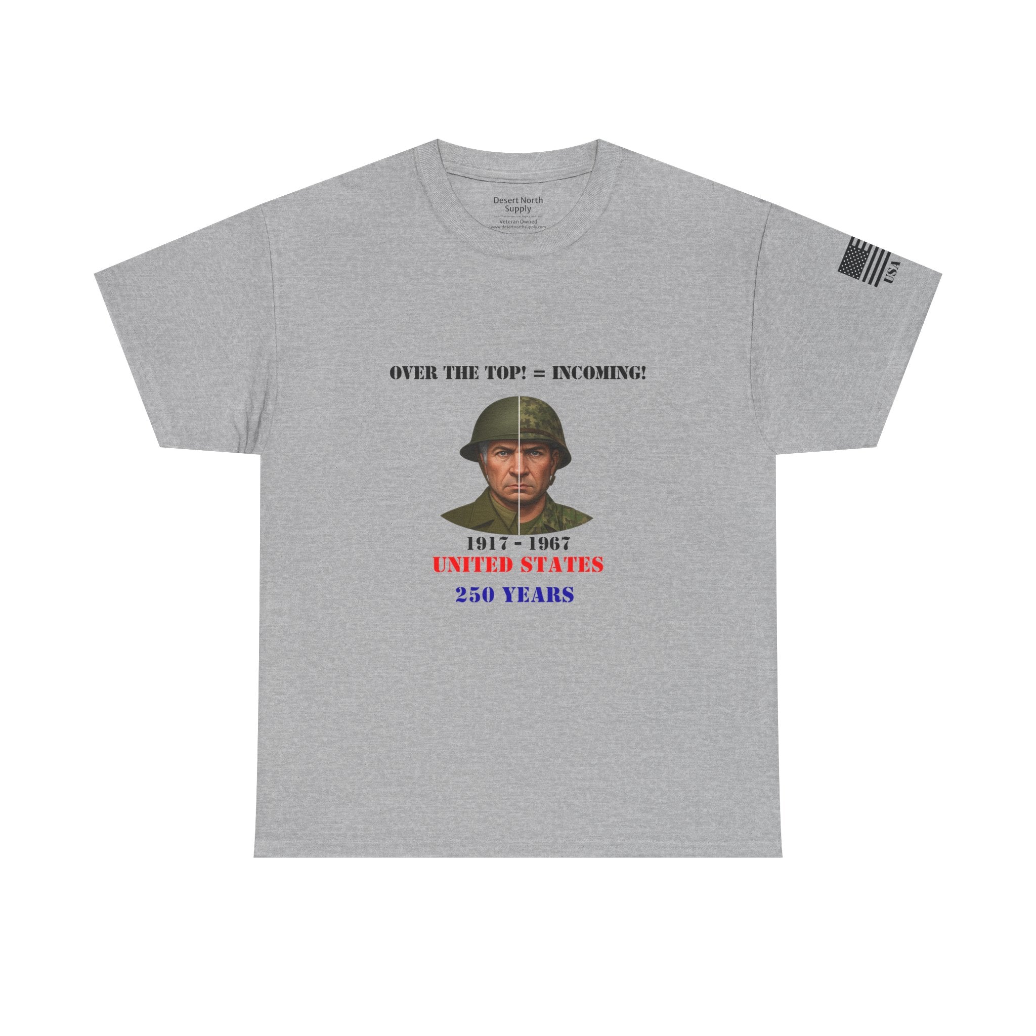 USA 250 Shirt 1917–1967 Split‑Era Soldier Tee WWI to Vietnam Military History T‑Shirt Patriotic Veteran Gift