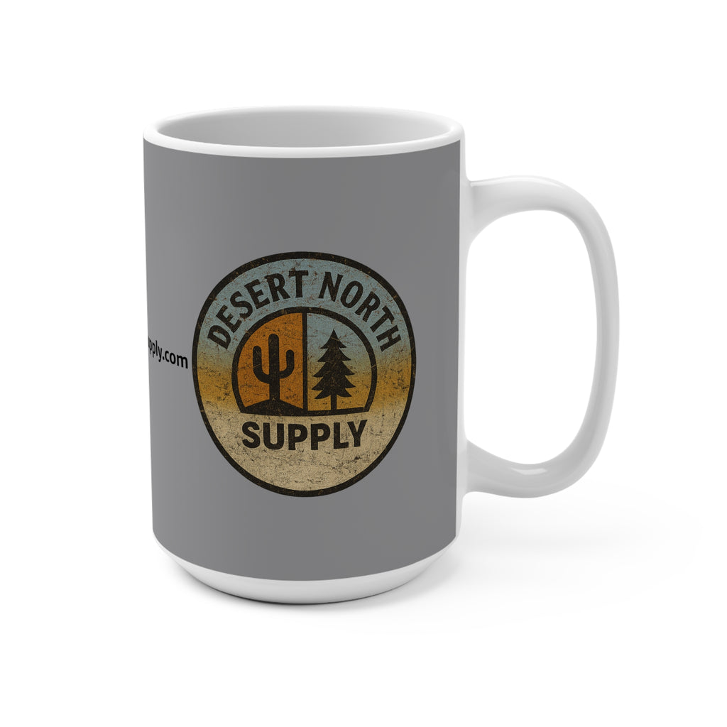 Desert North Supply Grey 15oz Mug — Vintage Outdoor Camping Coffee Cup