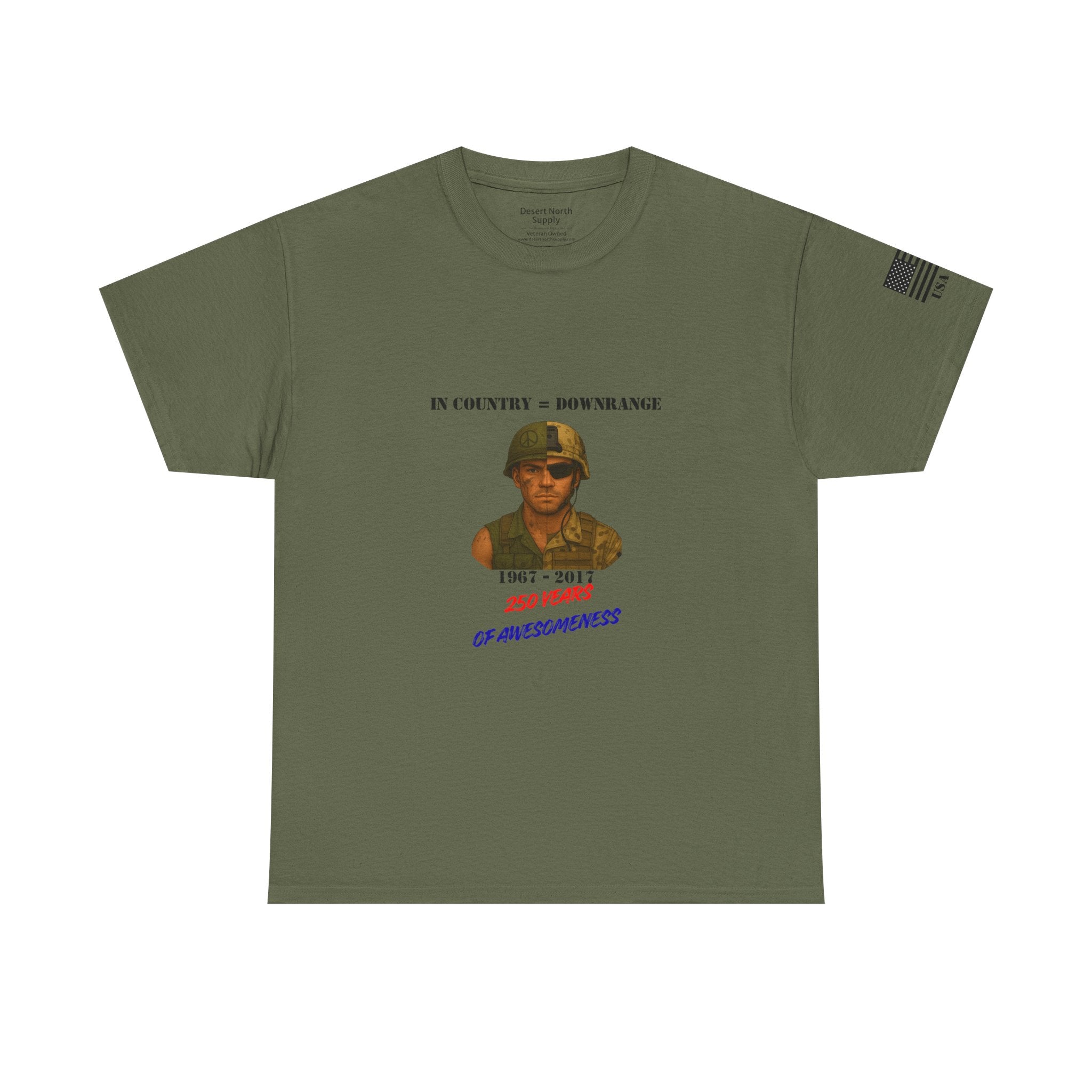 1967–2017 Split‑Era Soldier Shirt In Country = Downrange 250 Years of Awesomeness Vietnam to OEF Veteran T‑Shirt