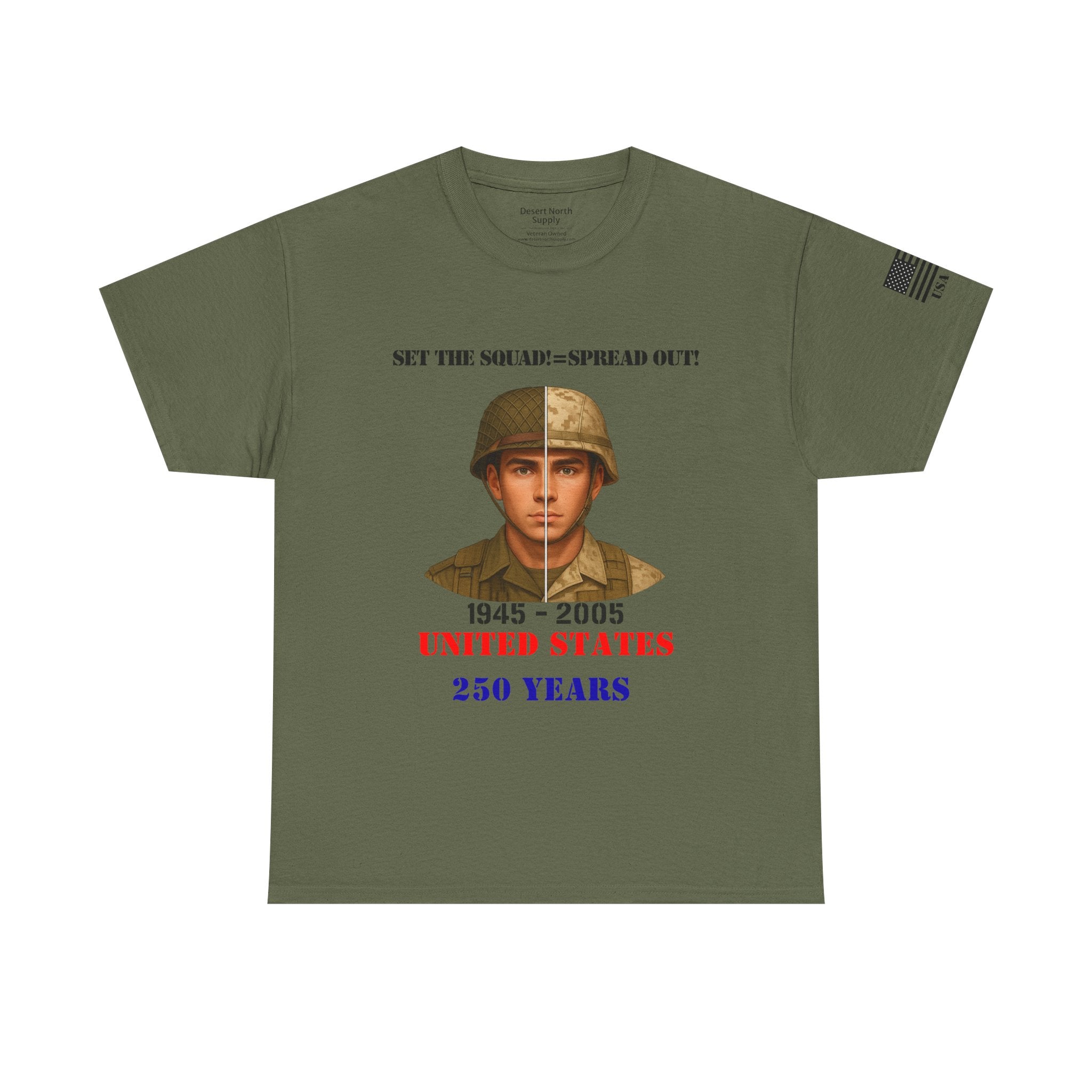 United States 250 Years Shirt 1945–2005 Split-Era Soldier WWII to Modern Military History T-Shirt