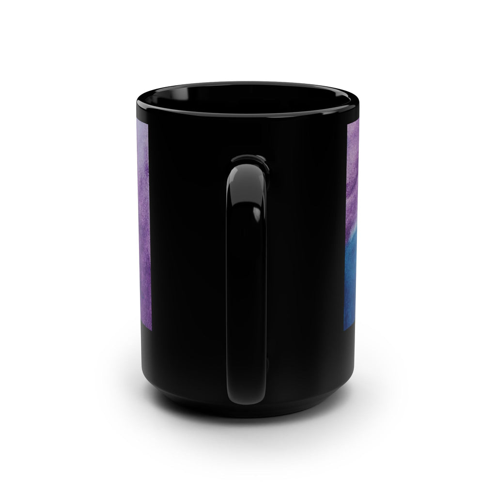 Black mug with a gradient design on a white background. "Storms of Torment"