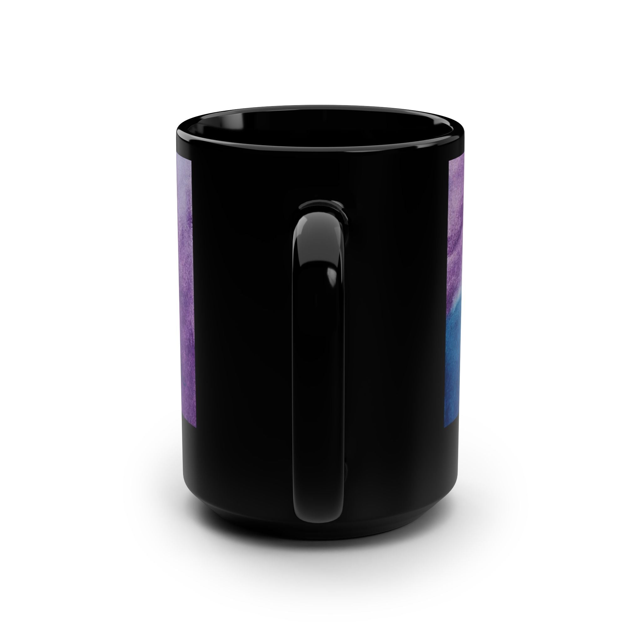 Black mug with a gradient design on a white background. "Storms of Torment"