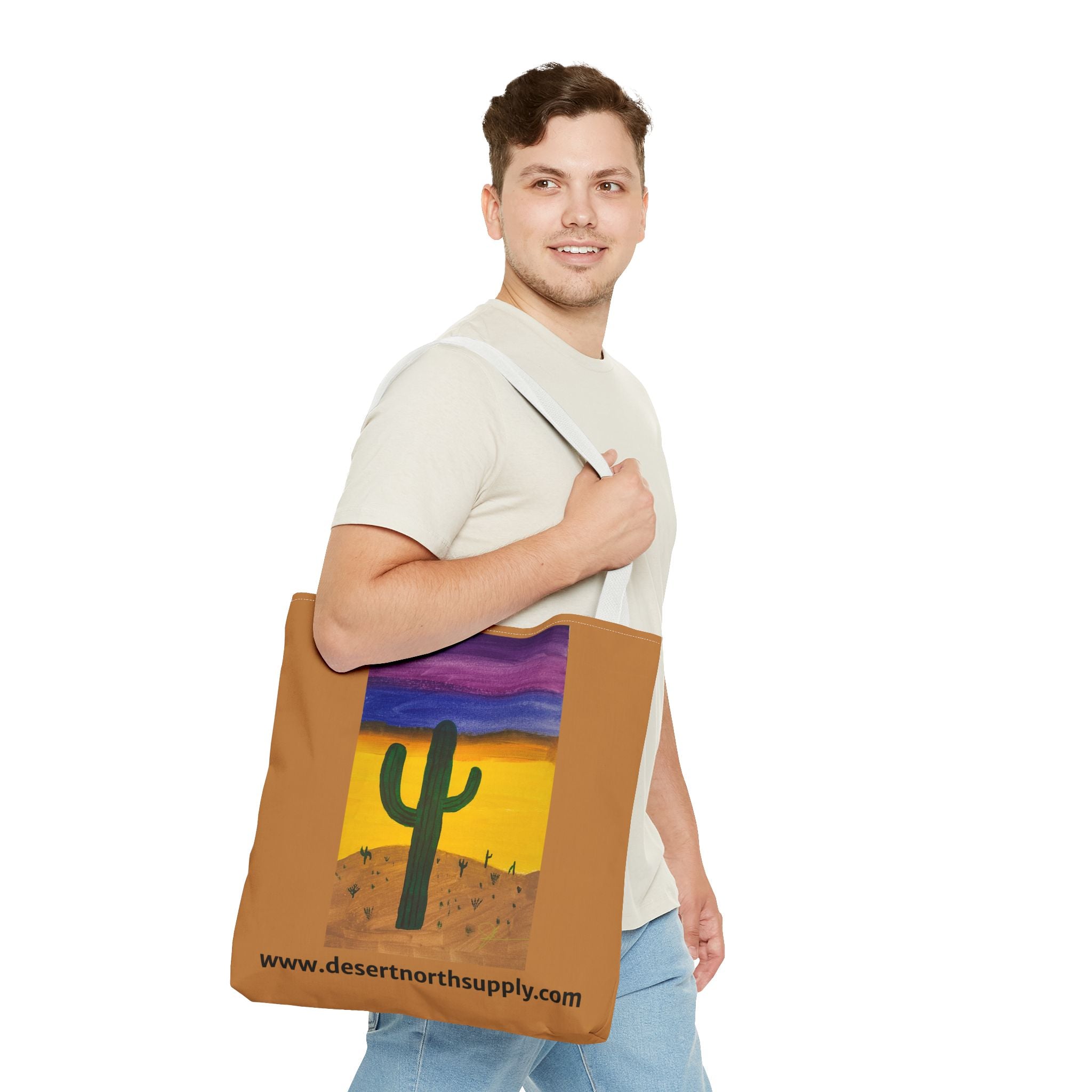 Desert Saguaro Cactus Canvas Tote Bag — "Alone" by John Ganger