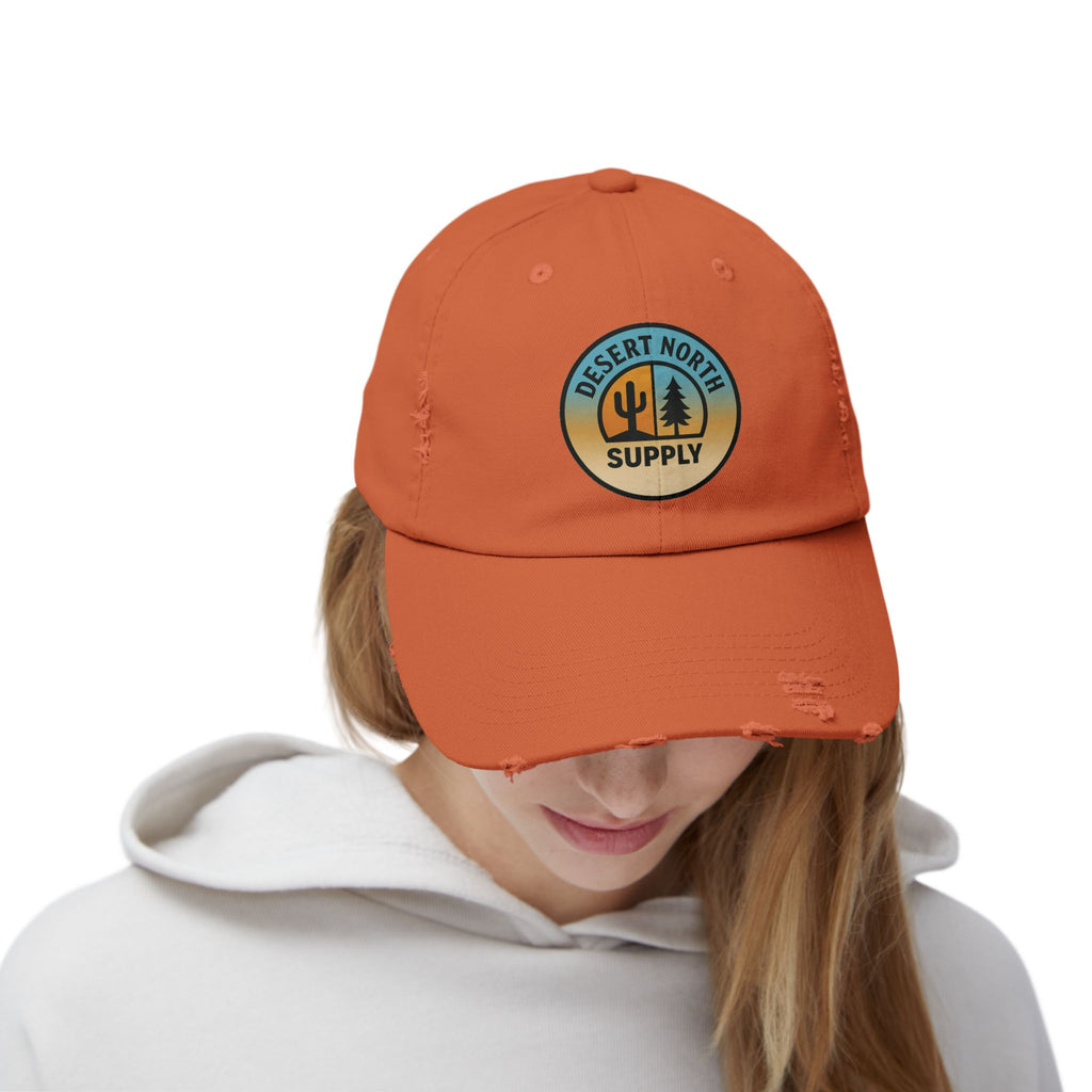 Desert North Supply Distressed Cap — Retro Sunset Cactus Logo Hat
