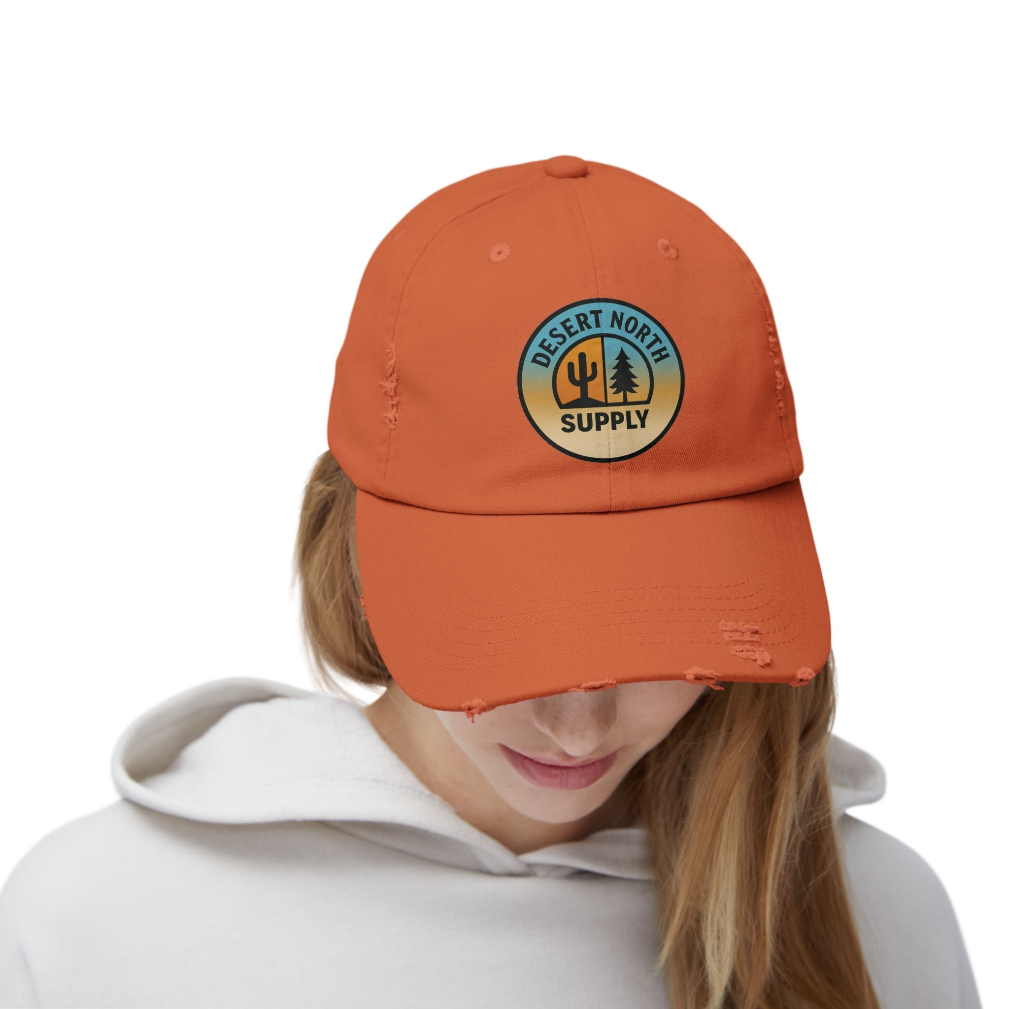 Desert North Supply Distressed Cap — Retro Sunset Cactus Logo Hat