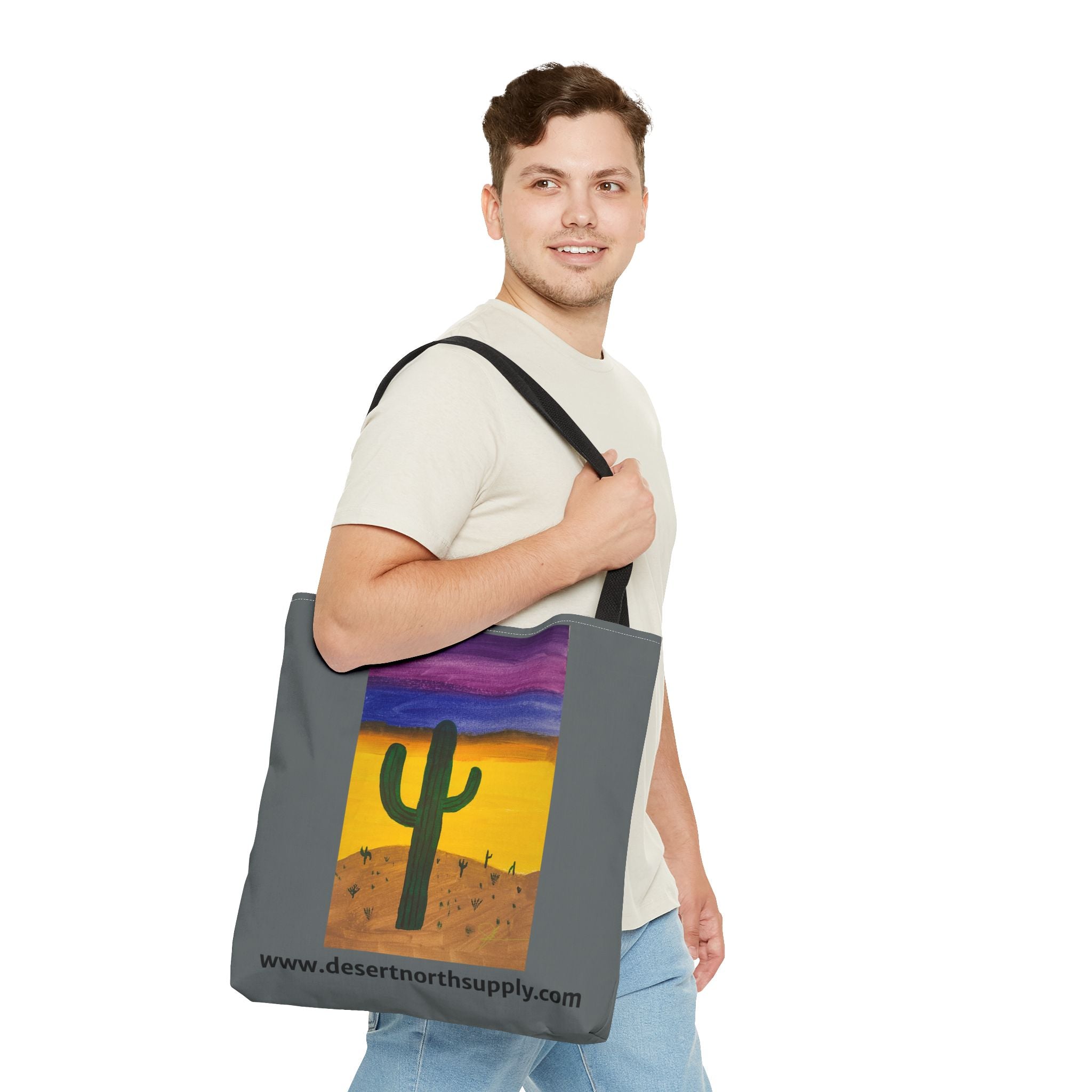 Desert Saguaro Cactus Canvas Tote Bag — "Alone" by John Ganger