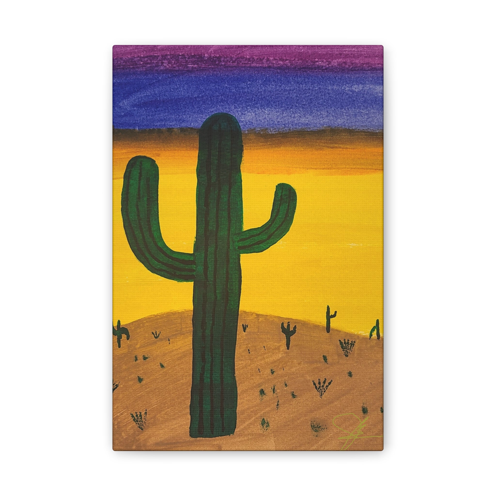 Cactus Desert Sunset Stretched Wall Art - "Alone" - Original Watercolor Print by John