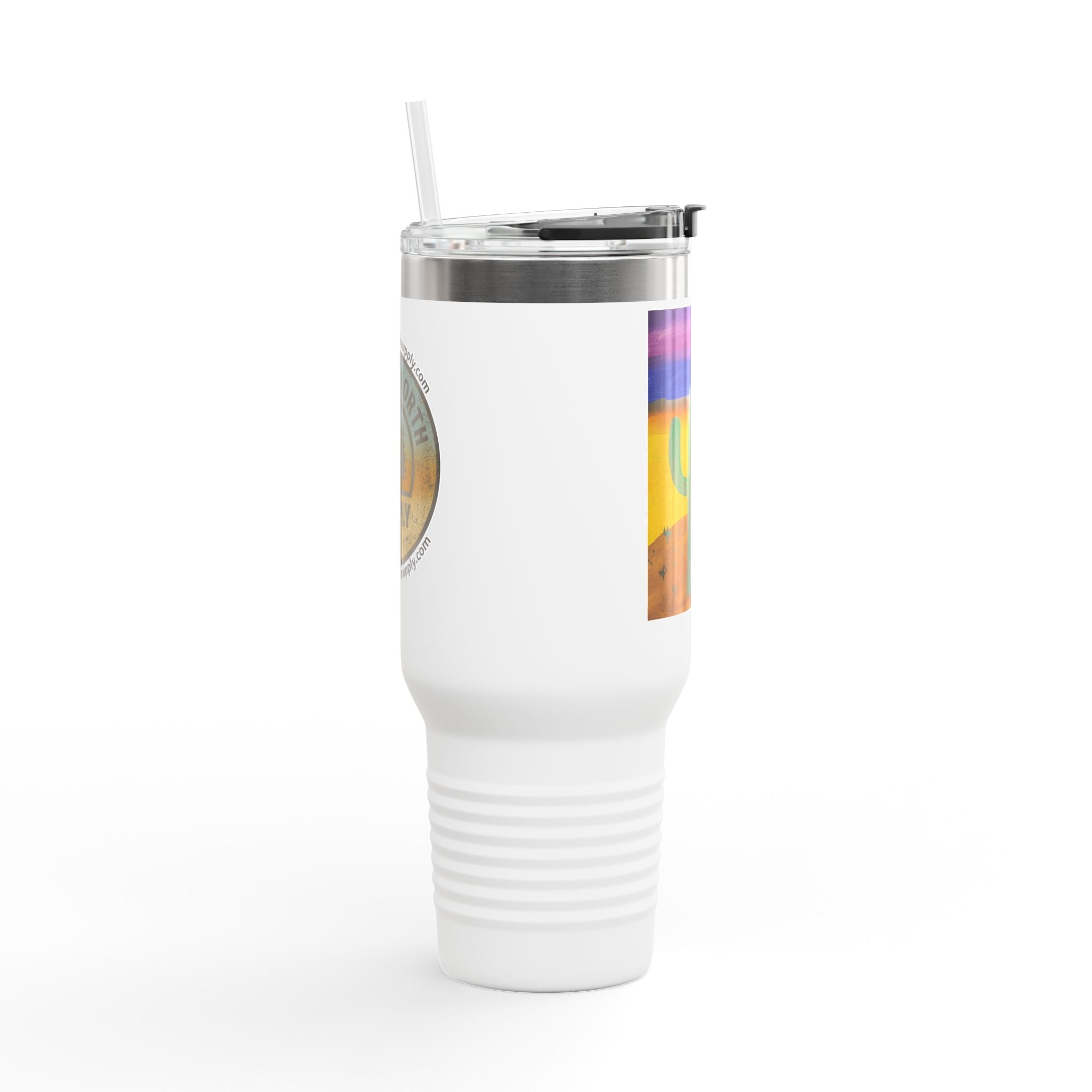 40oz Insulated Travel Mug — Colorful Desert Cactus Design