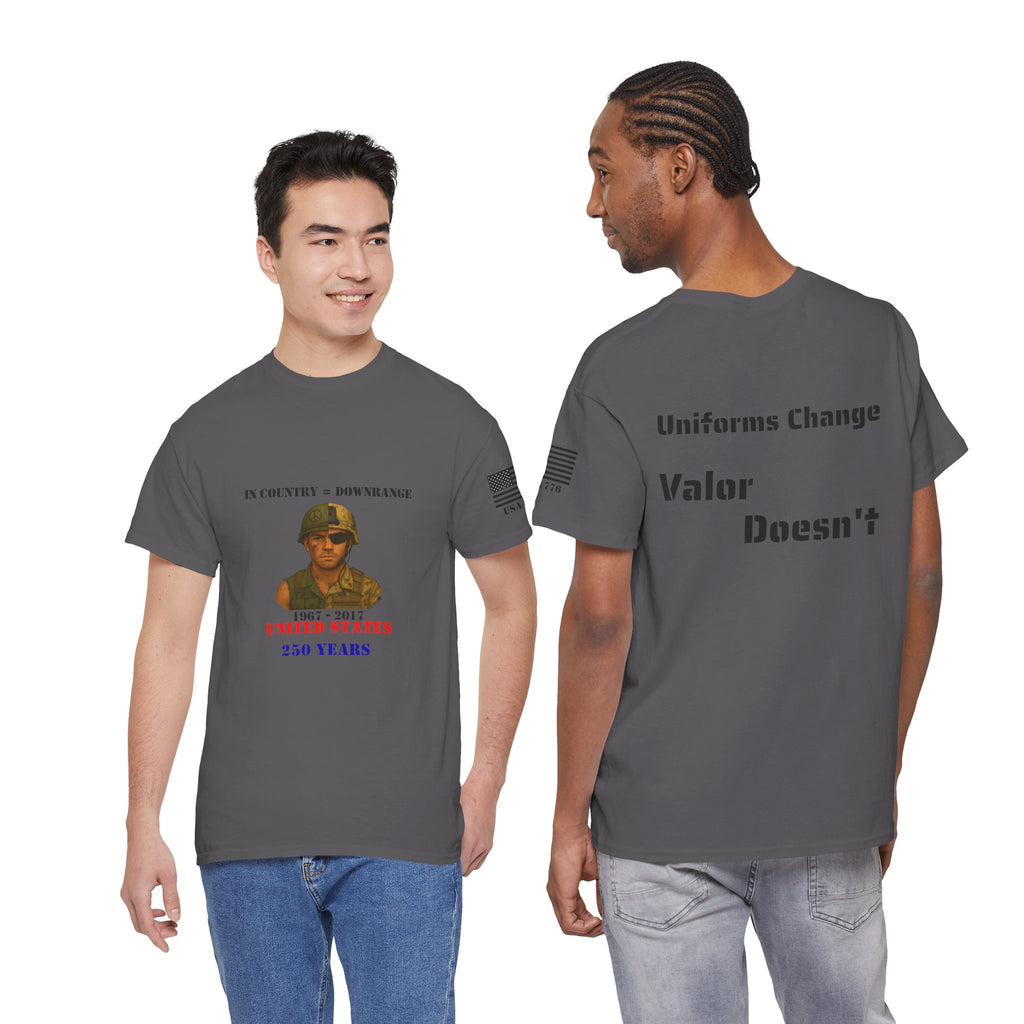 USA 250 Shirt 1967-2017 Split-Era Soldier Tee In Country = Downrange Vietnam to OEF Military History T‑Shirt
