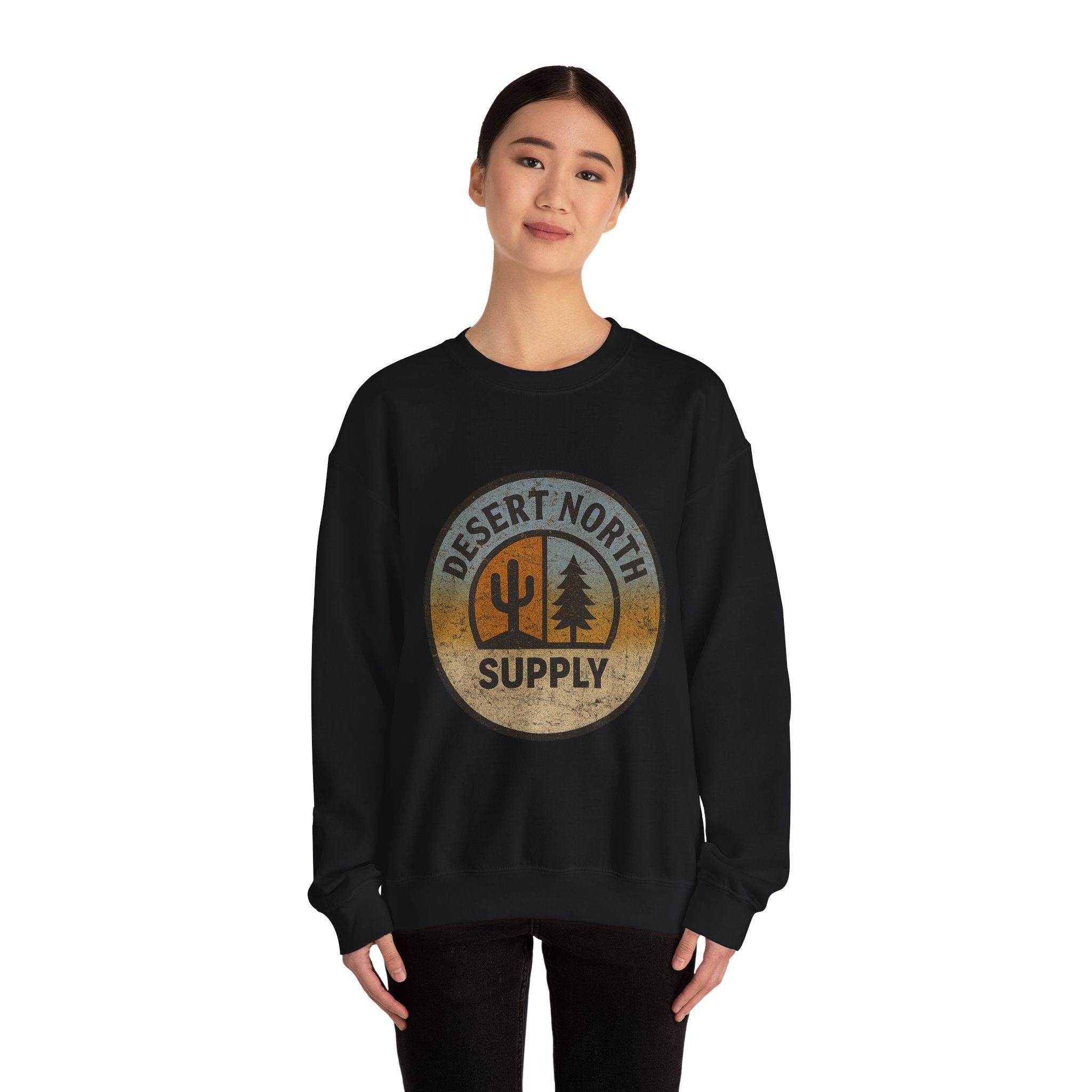 Desert North Supply Crewneck Sweatshirt – Vintage Cactus & Pine Logo