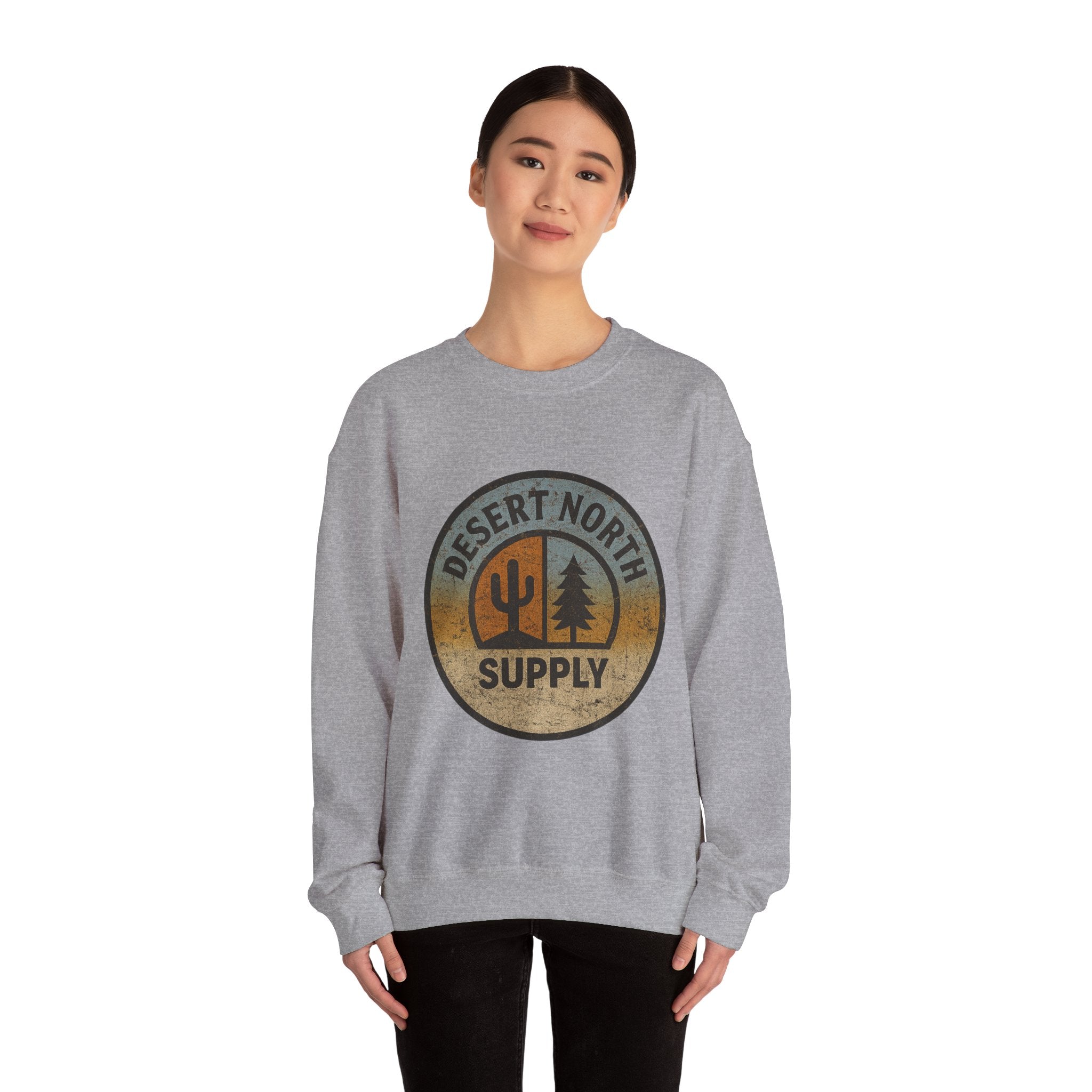 Desert North Supply Crewneck Sweatshirt – Vintage Cactus & Pine Logo