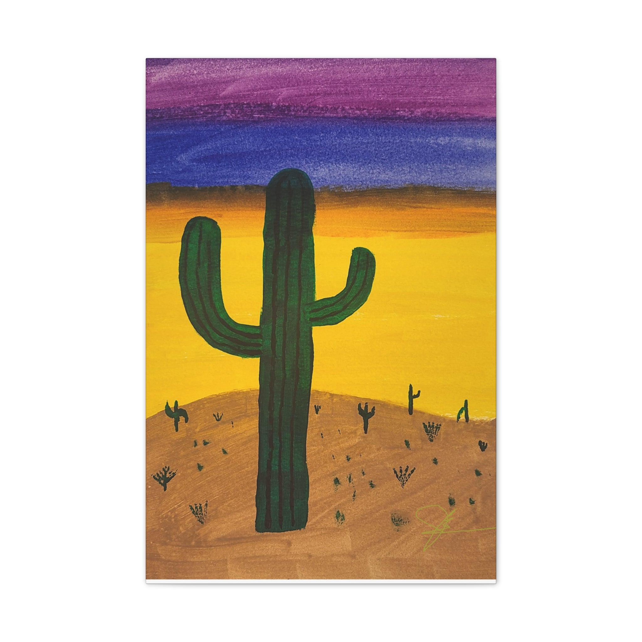Cactus Desert Sunset Stretched Wall Art - "Alone" - Original Watercolor Print by John