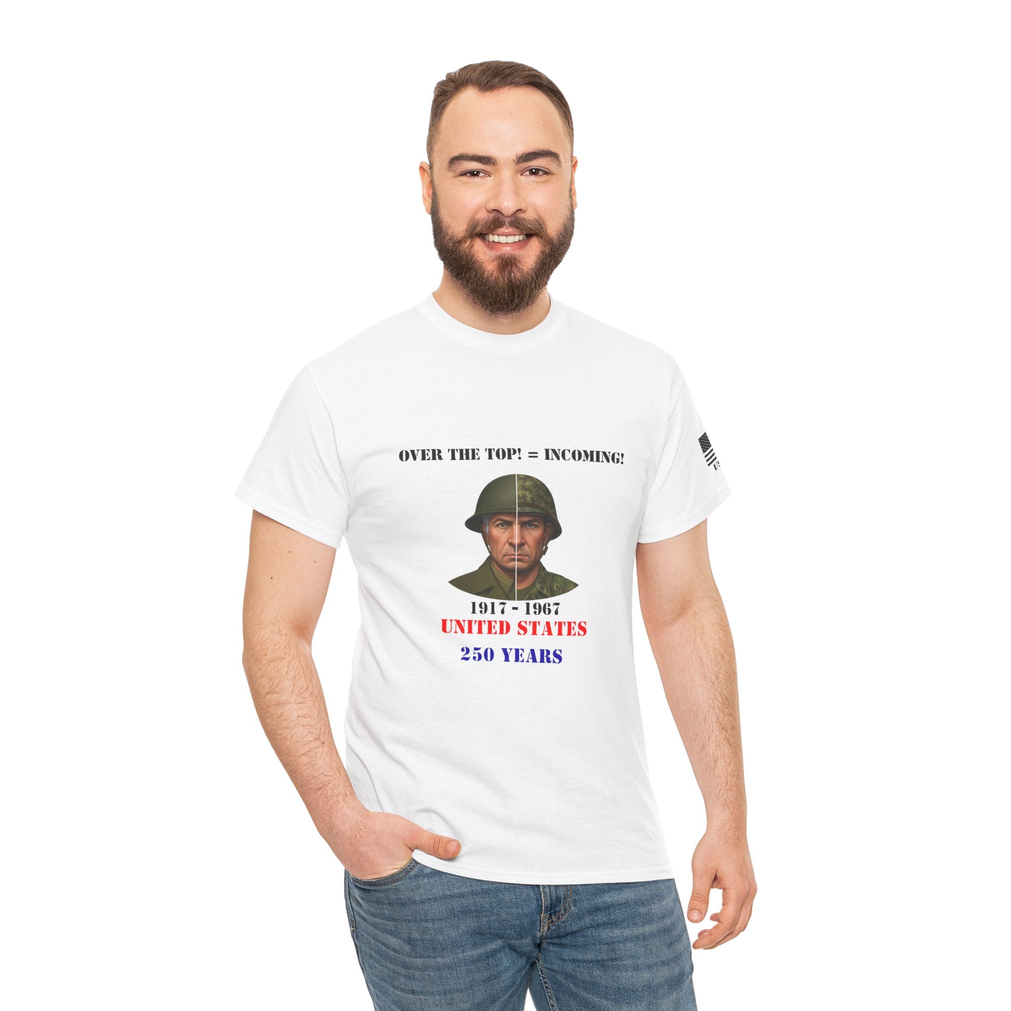 USA 250 Shirt 1917–1967 Split‑Era Soldier Tee WWI to Vietnam Military History T‑Shirt Patriotic Veteran Gift