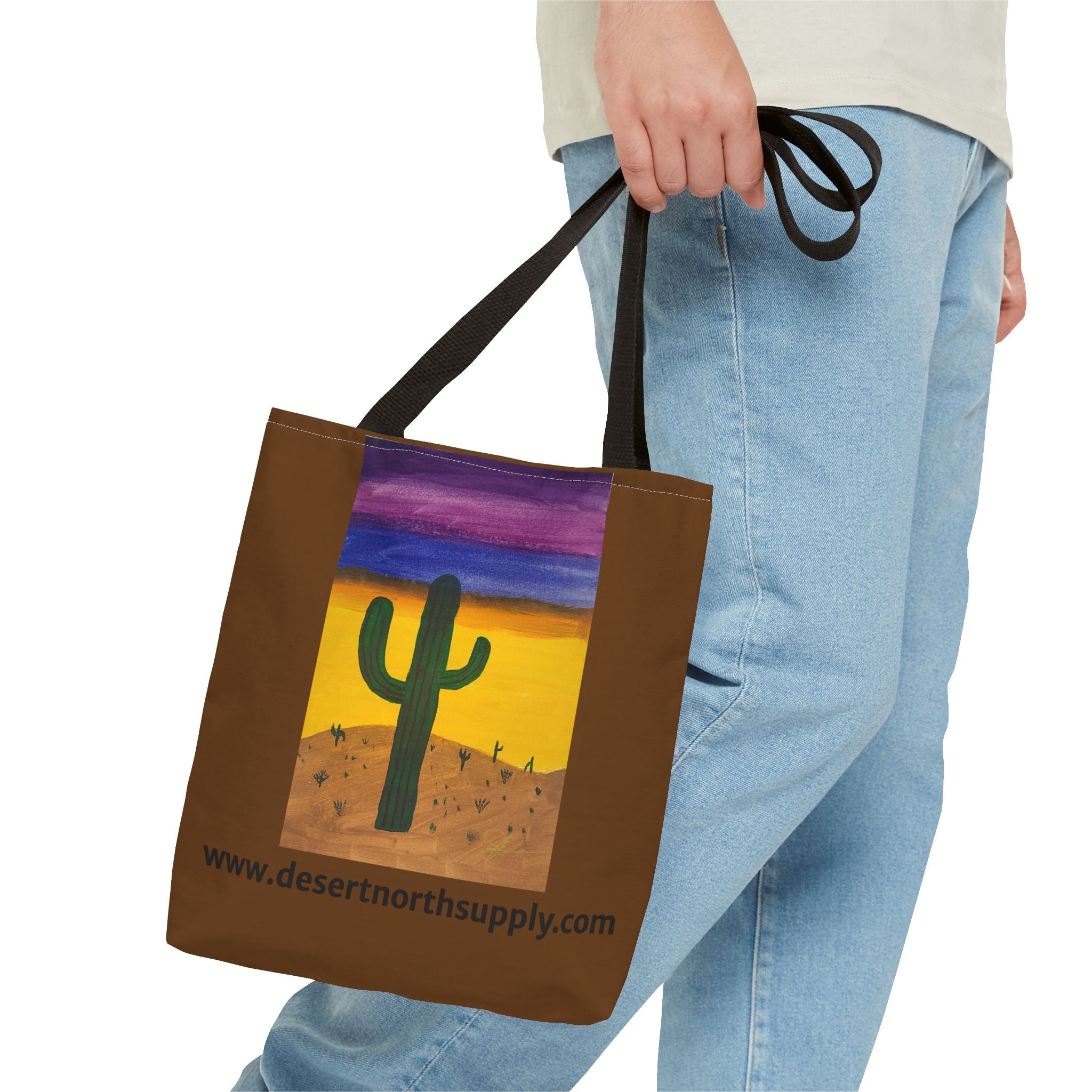 Desert Saguaro Cactus Canvas Tote Bag — "Alone" by John Ganger