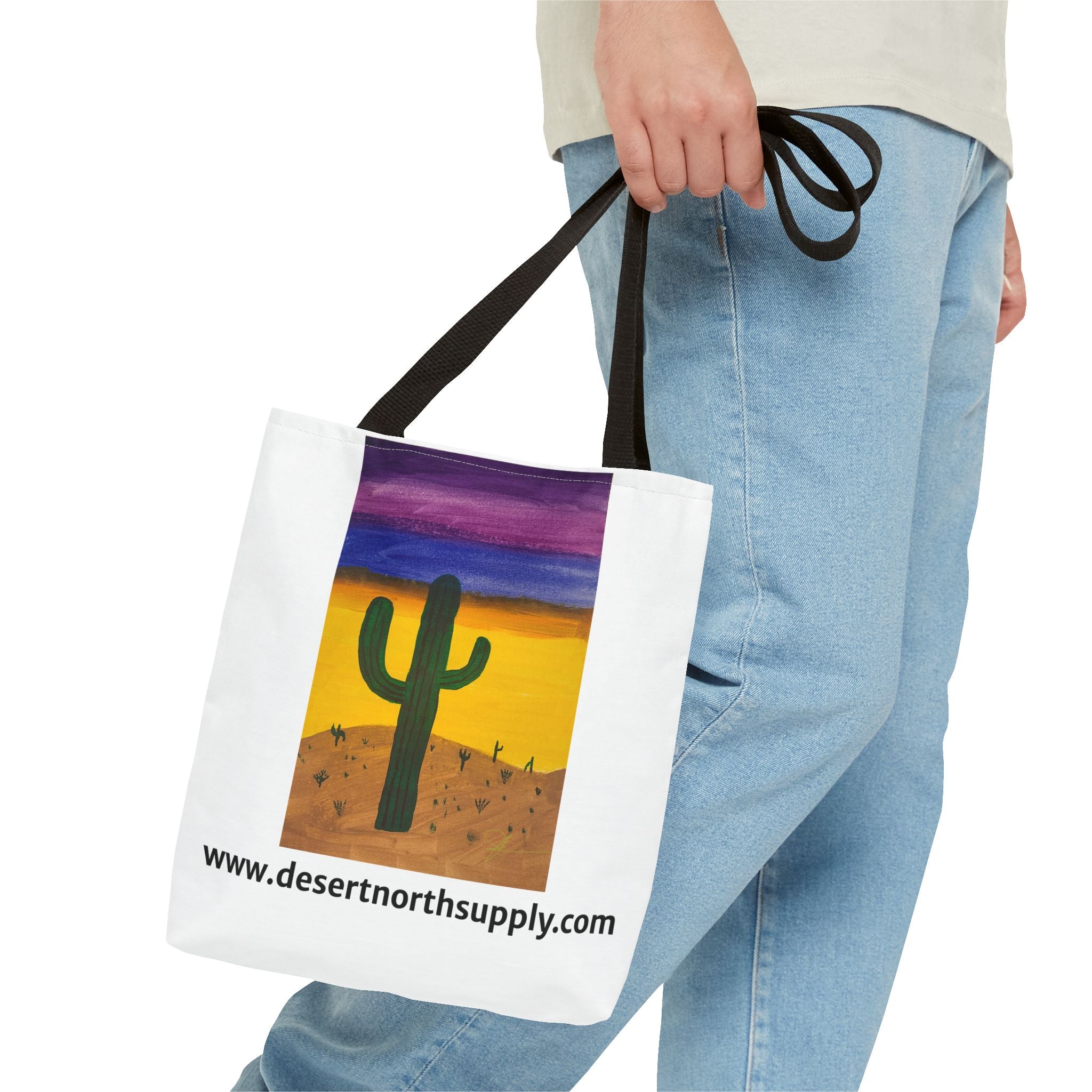 Desert Saguaro Cactus Canvas Tote Bag — "Alone" by John Ganger