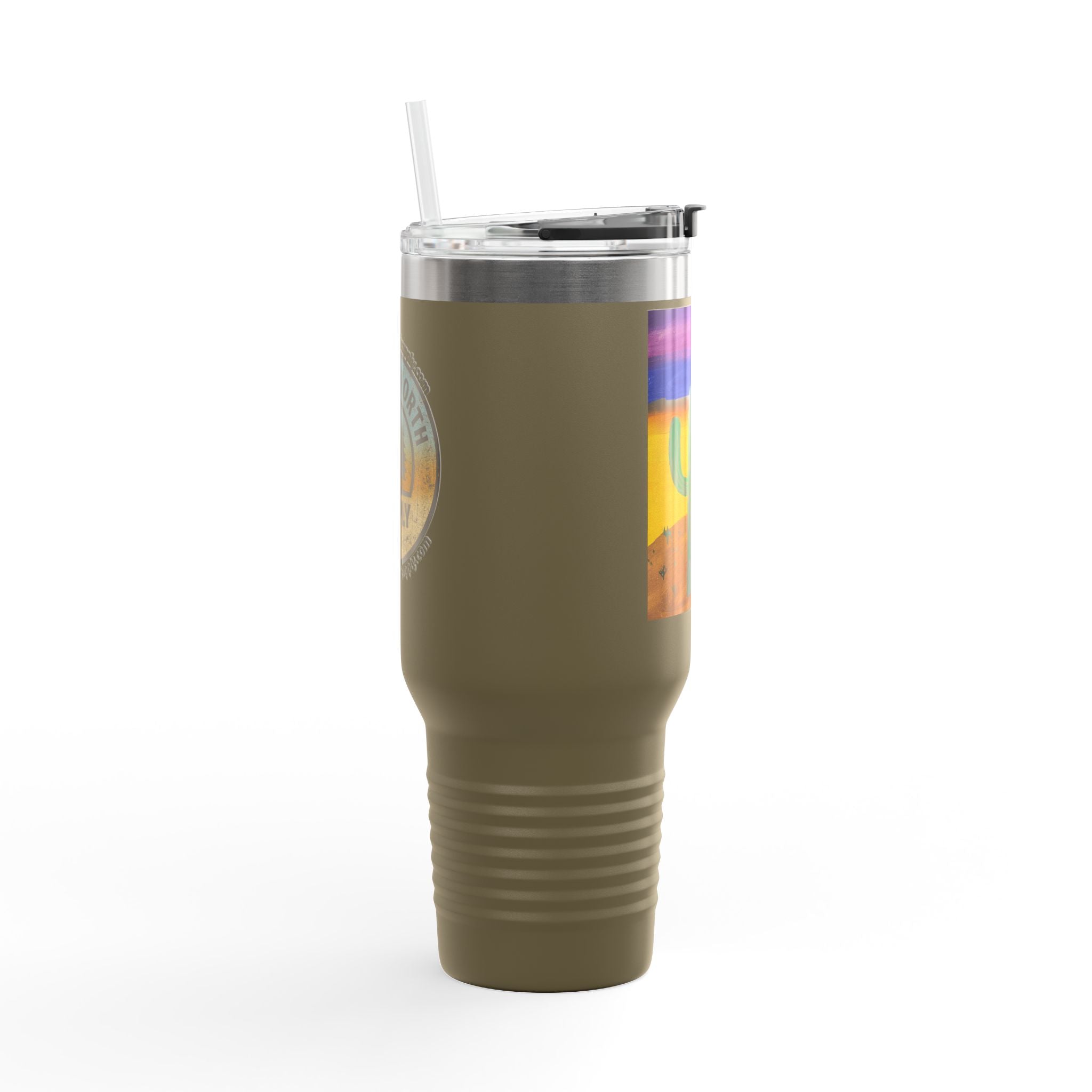 40oz Insulated Travel Mug — Colorful Desert Cactus Design