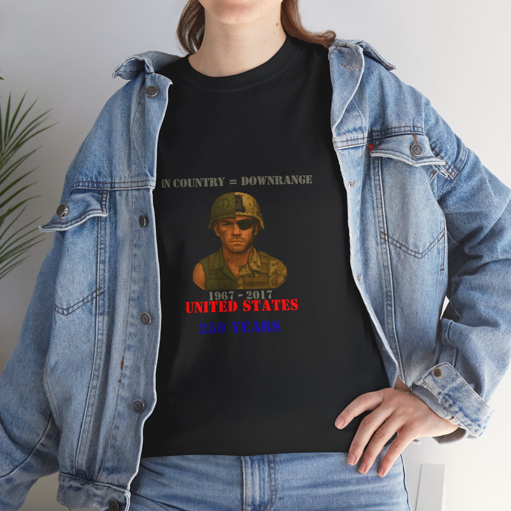 USA 250 Shirt 1967-2017 Split-Era Soldier Tee In Country = Downrange Vietnam to OEF Military History T‑Shirt