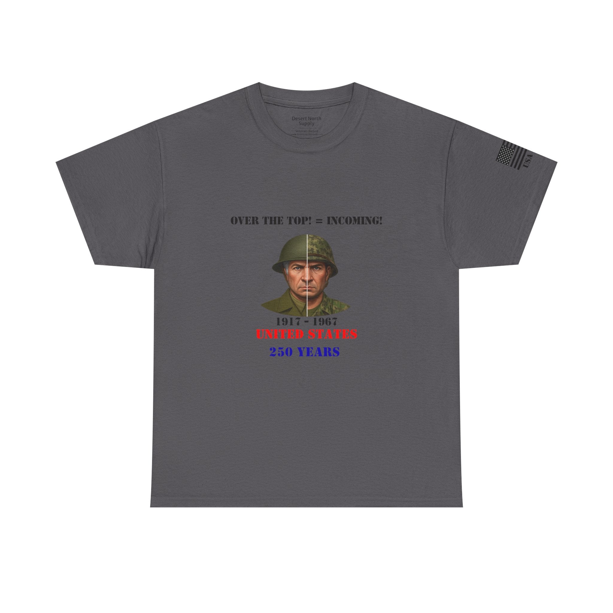 USA 250 Shirt 1917–1967 Split‑Era Soldier Tee WWI to Vietnam Military History T‑Shirt Patriotic Veteran Gift