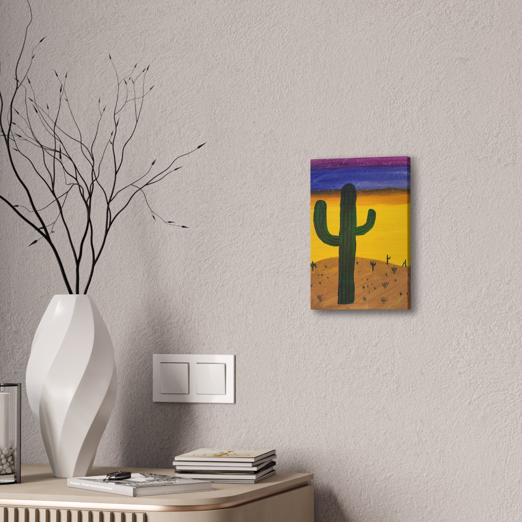 Cactus Desert Sunset Stretched Wall Art - "Alone" - Original Watercolor Print by John
