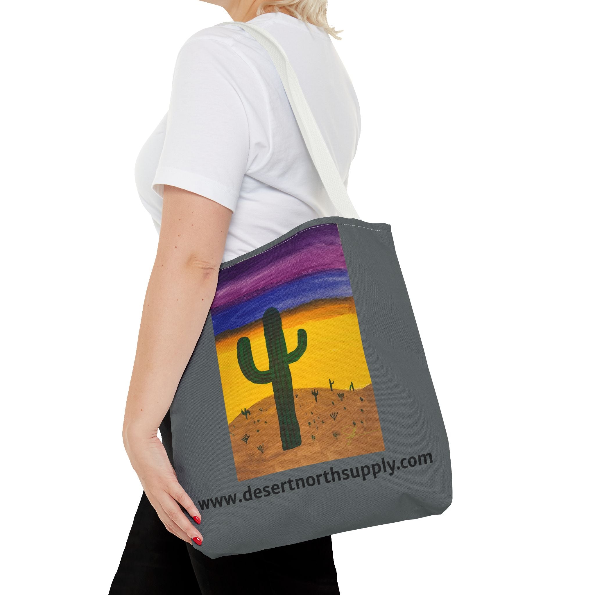Desert Saguaro Cactus Canvas Tote Bag — "Alone" by John Ganger