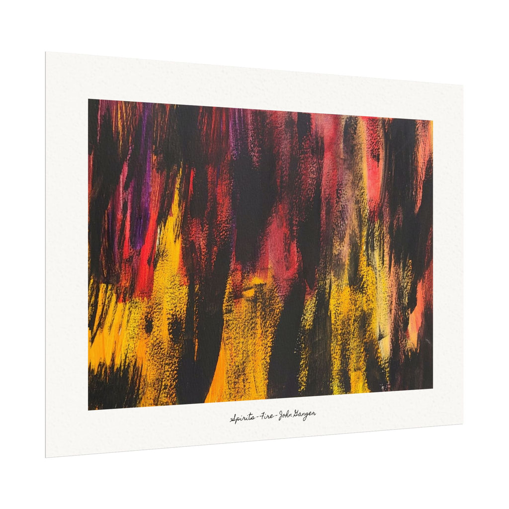 Abstract art print with colorful brush strokes in a white frame