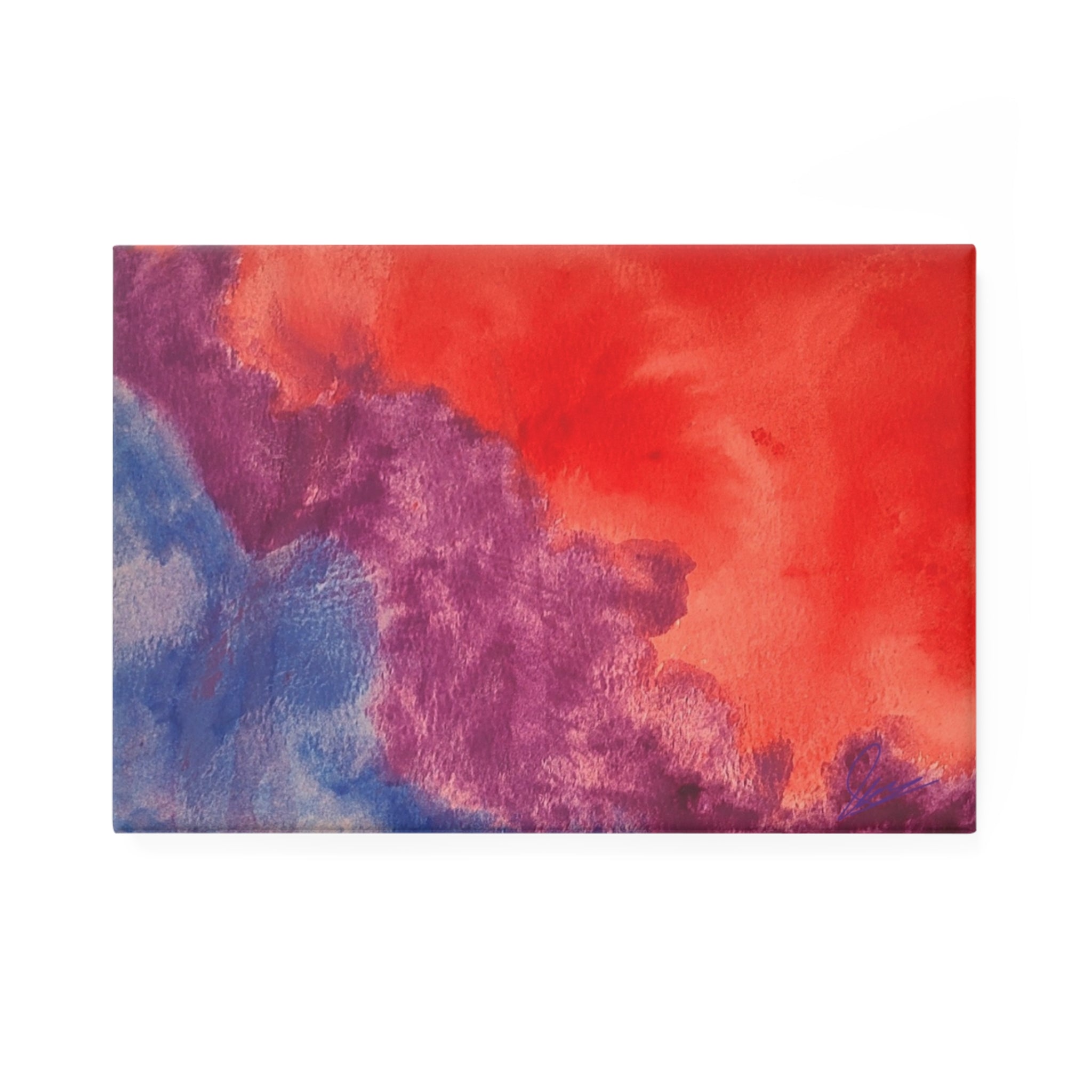 Abstract Sunset Rectangle Magnet — Red & Purple Watercolor Refrigerator Magnet
