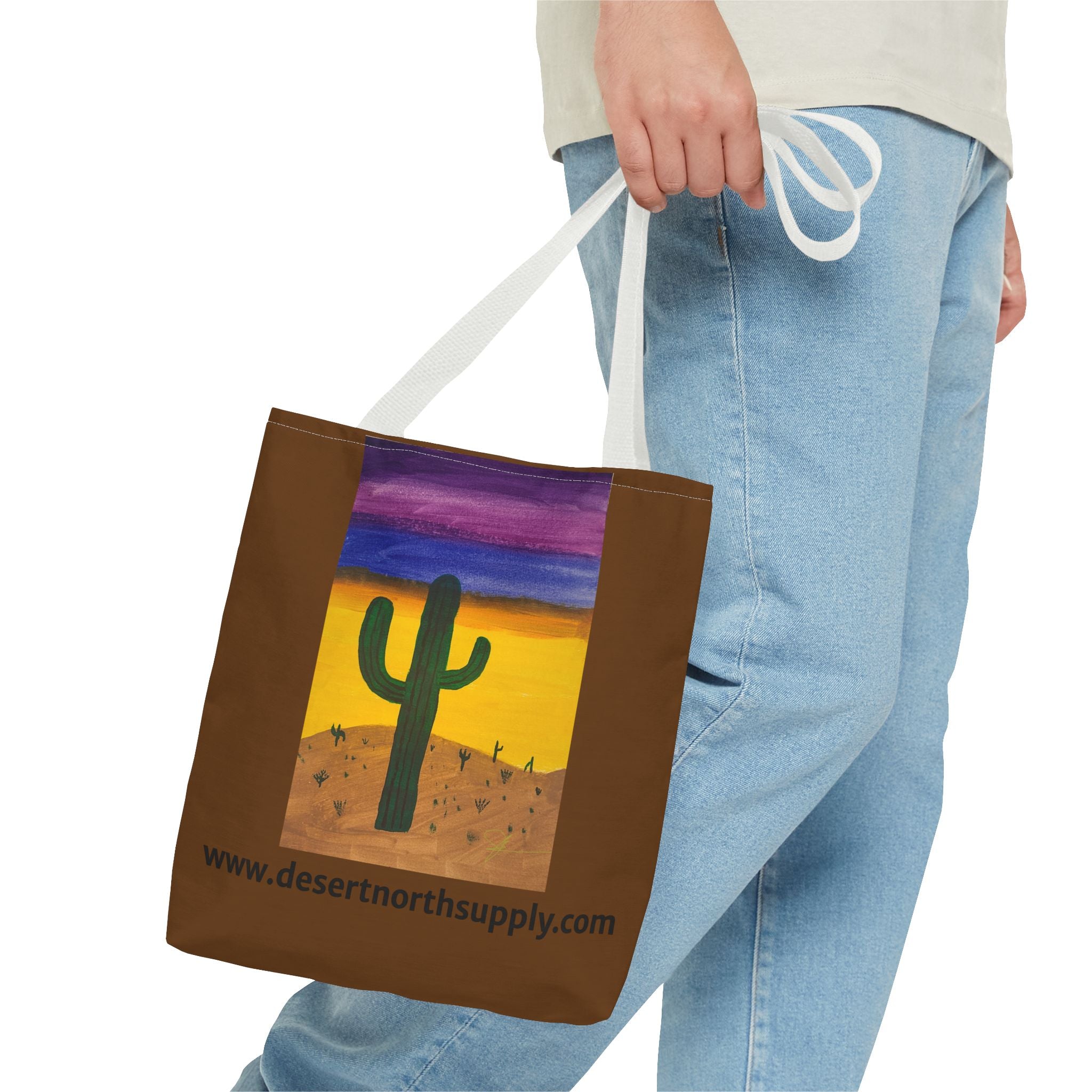 Desert Saguaro Cactus Canvas Tote Bag — "Alone" by John Ganger
