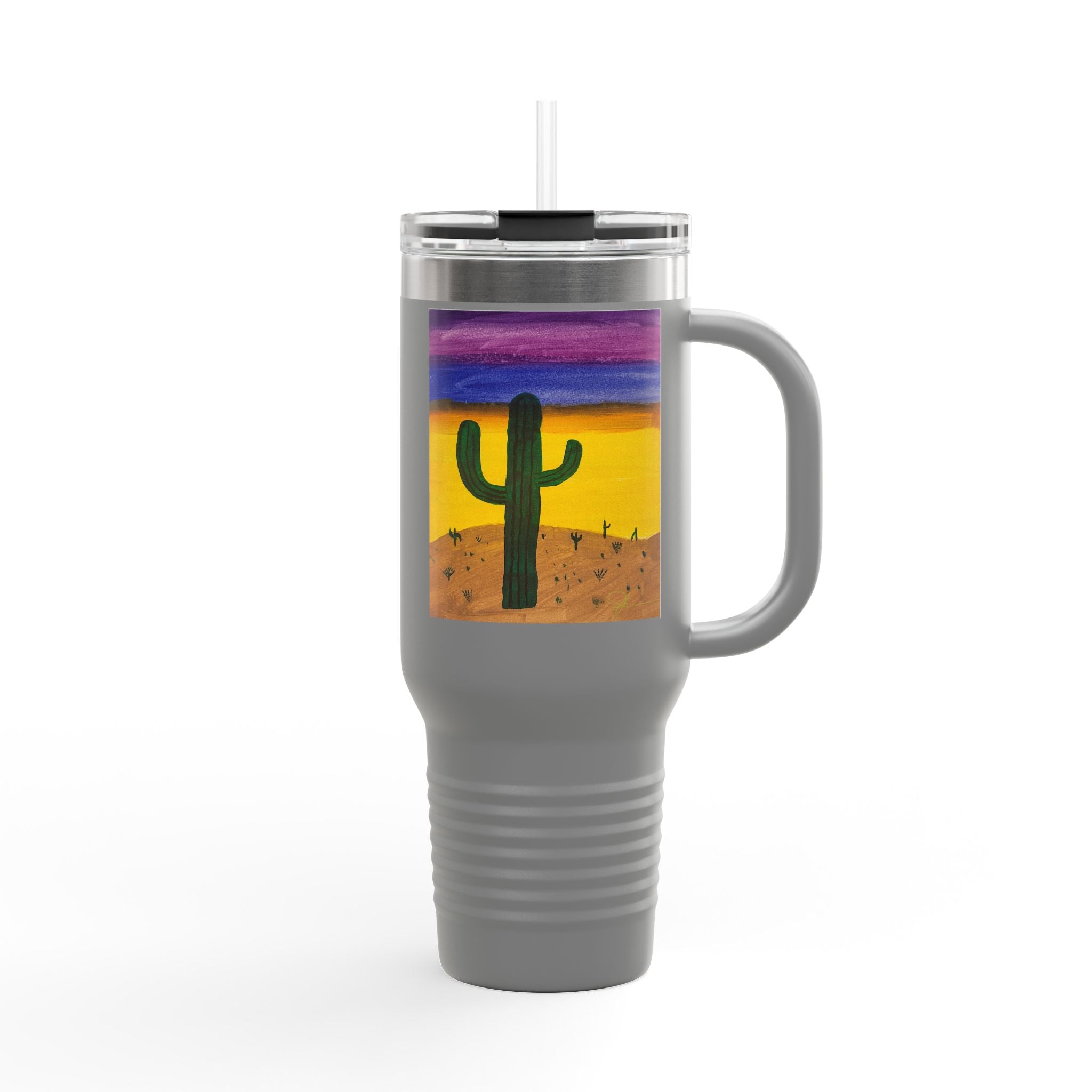 40oz Insulated Travel Mug — Colorful Desert Cactus Design