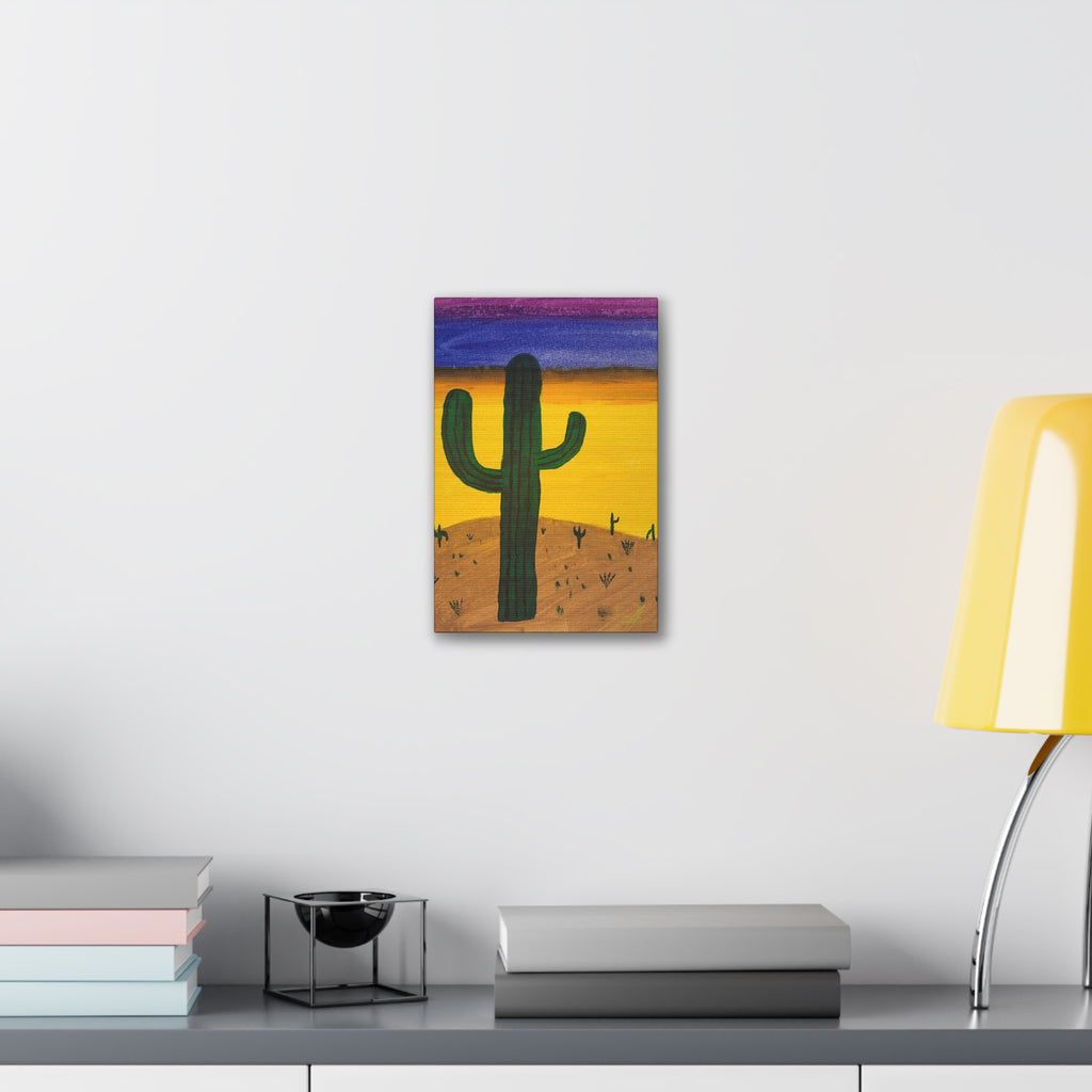 Cactus Desert Sunset Stretched Wall Art - "Alone" - Original Watercolor Print by John