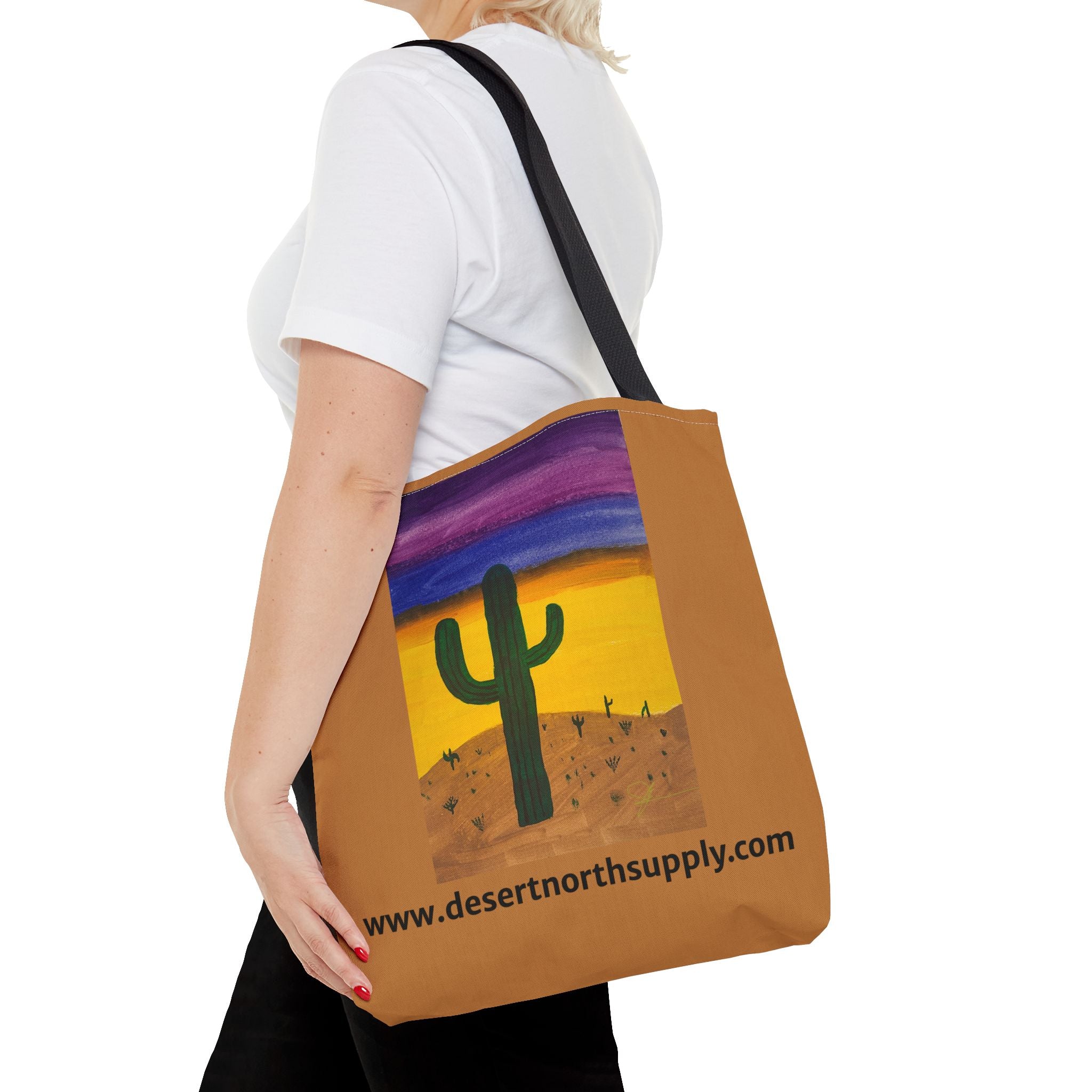 Desert Saguaro Cactus Canvas Tote Bag — "Alone" by John Ganger