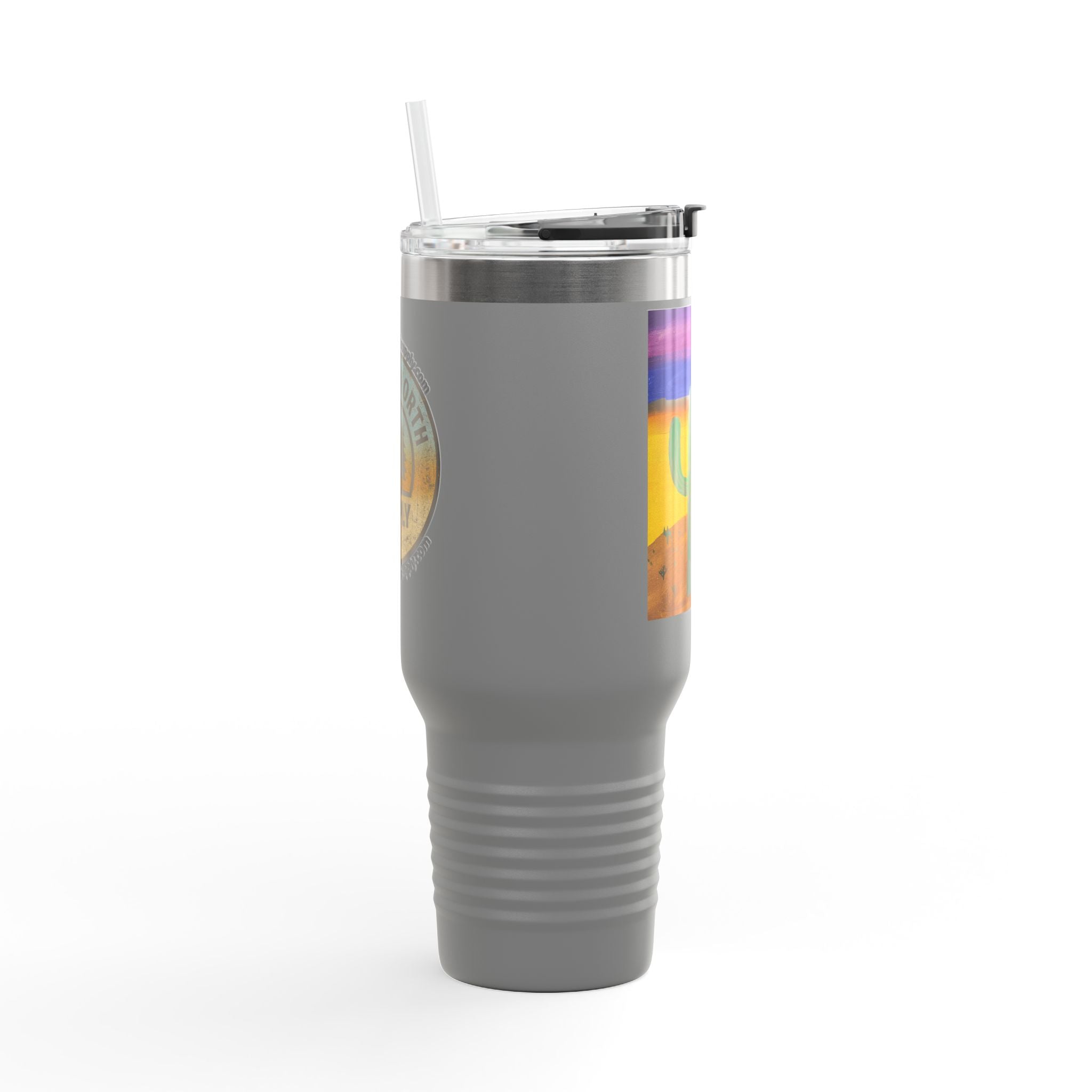 40oz Insulated Travel Mug — Colorful Desert Cactus Design